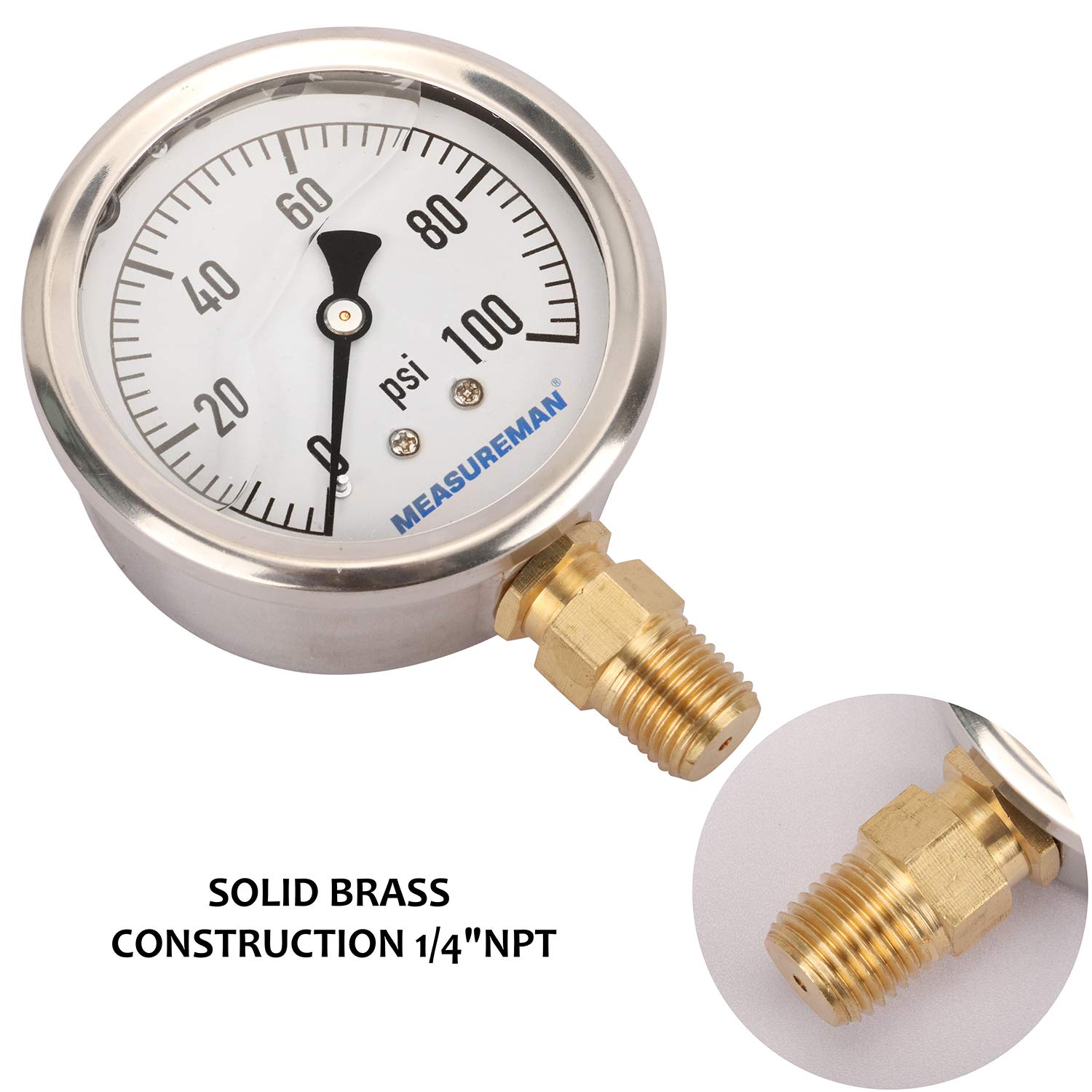 Manomètre Numérique Industriel 0-100 PSI - Taille Cadran 3-1/8, Raccord 1/4 NPT Inférieur, Acier Inoxydable