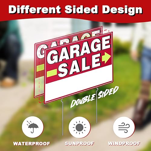 Miniatura 3 de Garage Sale Signs, 17" x 13", 6 Pcs Double Side Garage Sale Sign with Stakes Large Corrugated Yard Signs with Arrow Metal Stakes for Outdoor Estate,