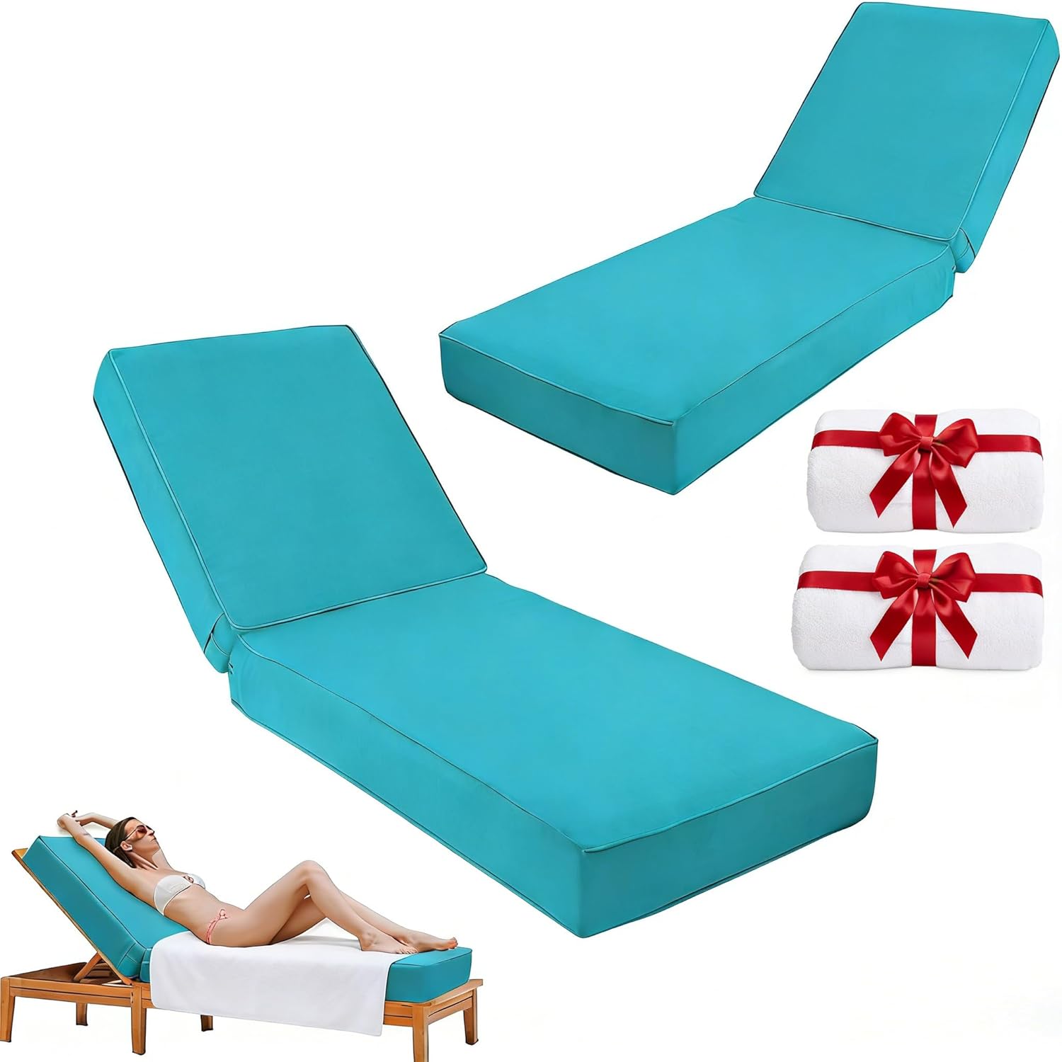 Outdoor Chaise Lounge Cushion 72"x21"x6", Waterproof 6" Extra Thickness Lounge Cushion with Removable Cover, Patio Lounge Chair Cushions for Outdoor Furniture, Light Gray