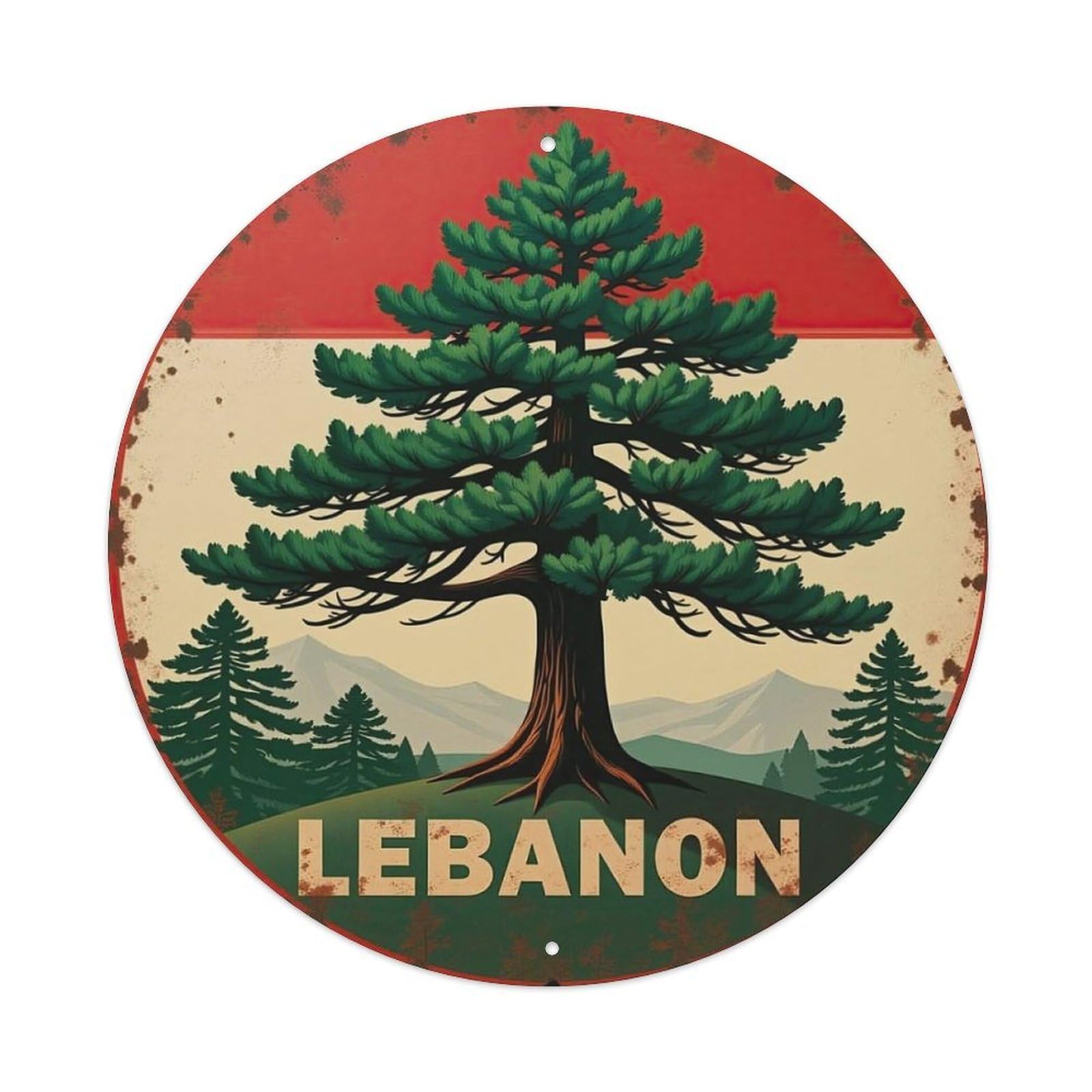 Lebanon Cedar Tree Mountain Landscape Metal Tin Sign
