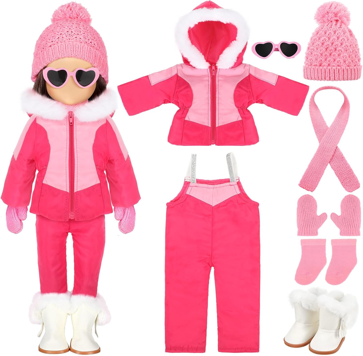 Kajaia 8 Pcs Doll Clothes 18 Inch Doll Clothes and Accessories Dress Flip Flops Hat Outfit Swimsuit Accessories for 18 Inch(Pink, Ski)