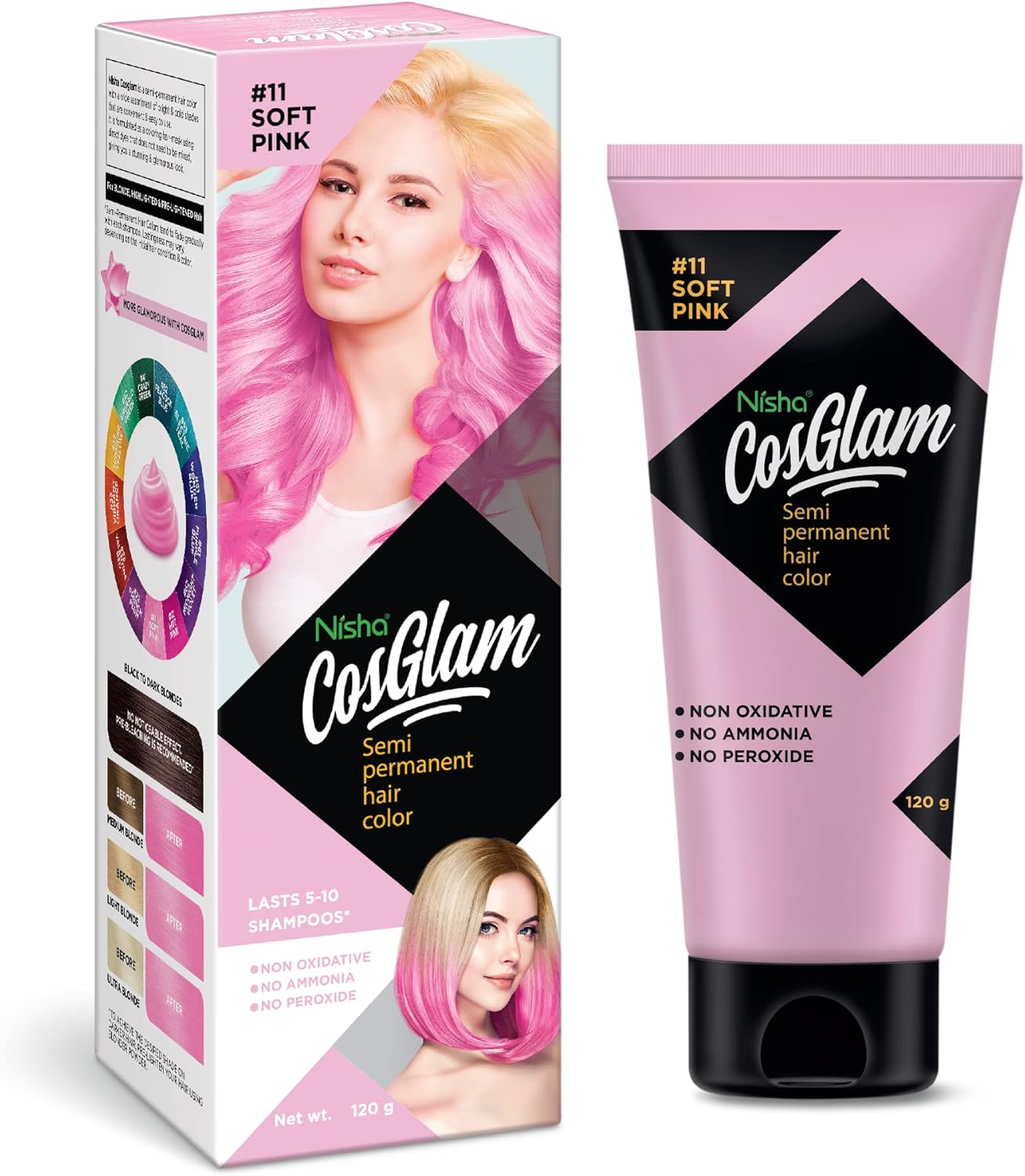 Nisha Cosglam Vegan And Cruelty Free Semi Permanent Hair Color, Light