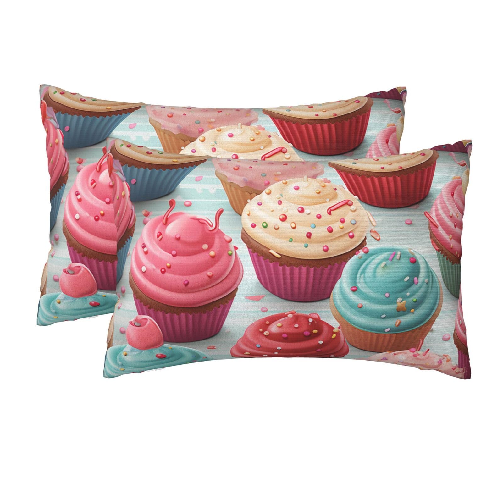 2 Pack Queen Size Pillow Cases for Hair and Skin Soft Breathable Pillow Case Covers with Hidden Zipper Colorful Sweet Lollipop Cupcake Donut Pillowcase 20x30 Inches Pillow Cover for Sleeping Gift