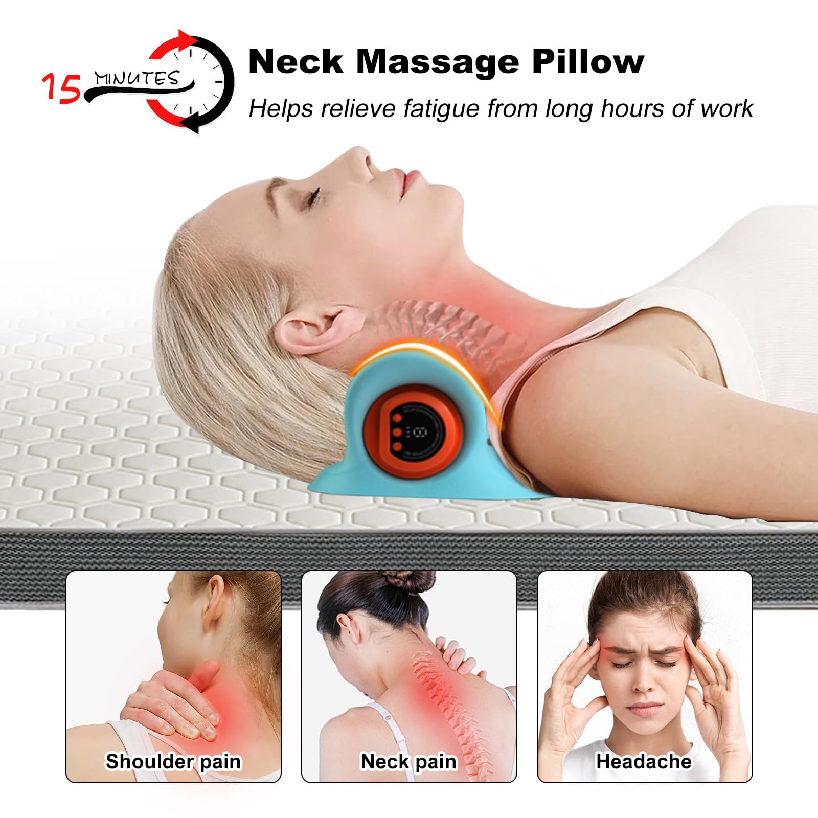 Nackenmassagegerät mit Wärme, 3D-Nackenmassage, Kabelloses Massagegerät für Nacken, 3 Modi & 6 Intensitätsstufen