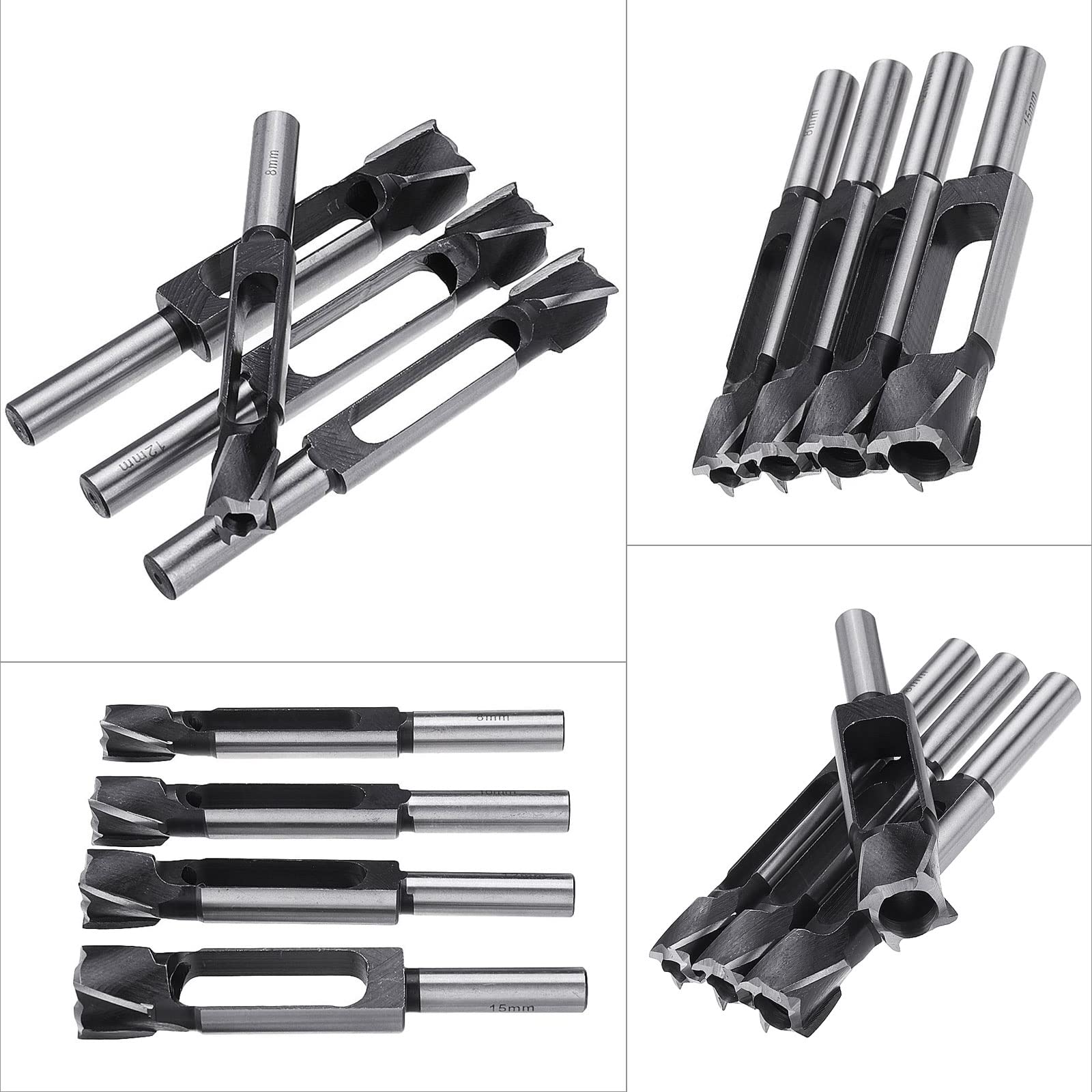 Set di 4 Taglierina per fori per spina in legno, punta per tenone, fresa per carotaggio per la lavorazione del legno (8/10/12/15mm)