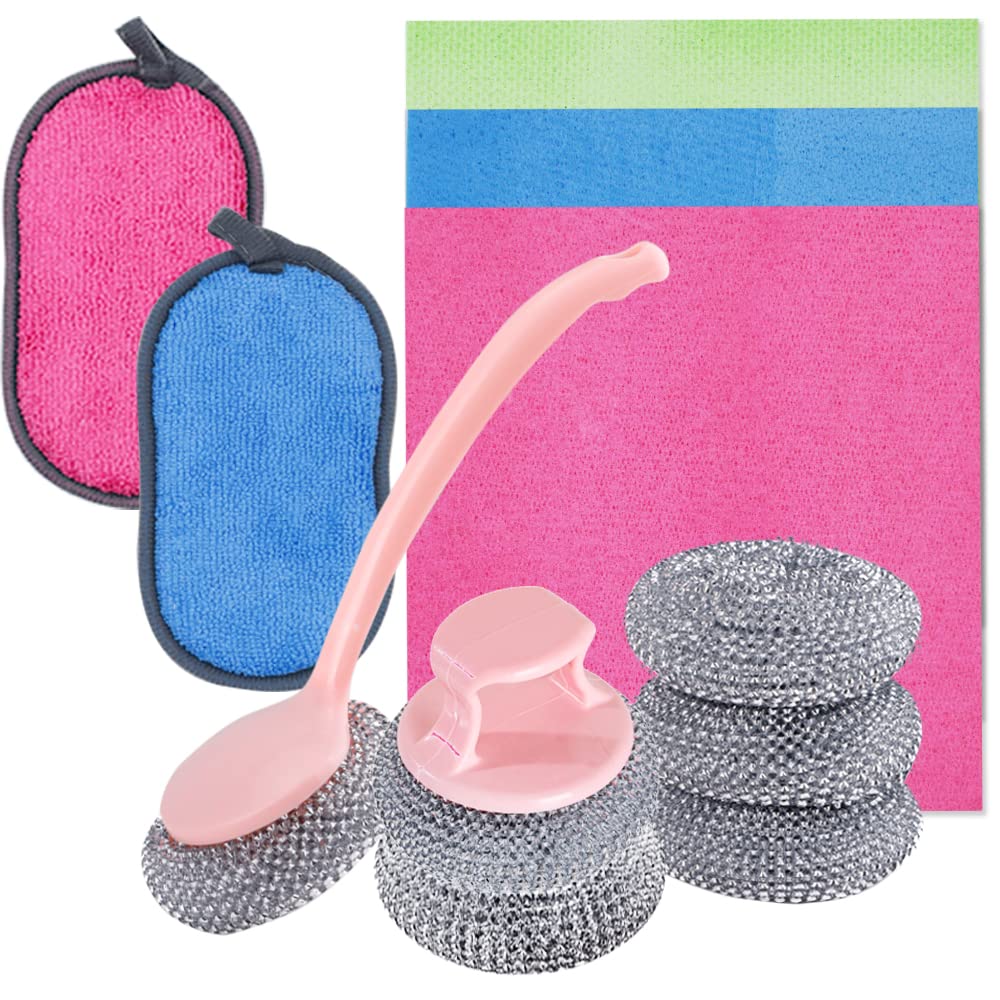 Stainless Steel Sponges Set with Handle, FULANDL 6PCS Steel Wool ...
