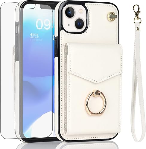 Miniatura 1 de Asuwish Funda de teléfono para iPhone 13 Mini de 5.4 pulgadas con protector de pantalla de vidrio templado y anillo RFID, tarjetero para celular