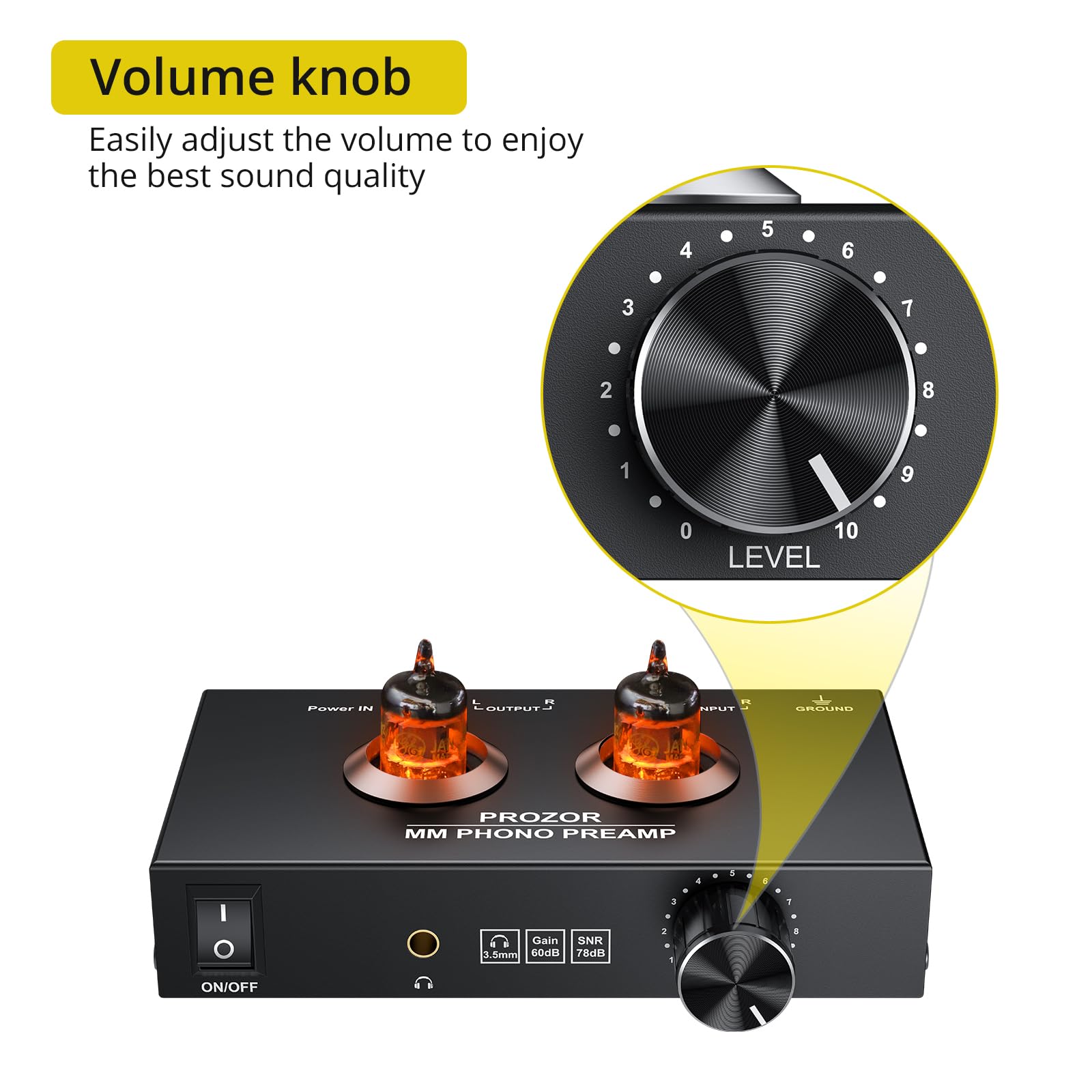 PROZOR Przedwzmacniacz gramofonowy Hi-Fi z lampami próżniowymi JAN 5654W, przedwzmacniacz audio, do gramofonów MM, wzmacniacz lampowy z regulacją głośności basów, obsługa wejścia RCA i wyjścia RCA 3,5