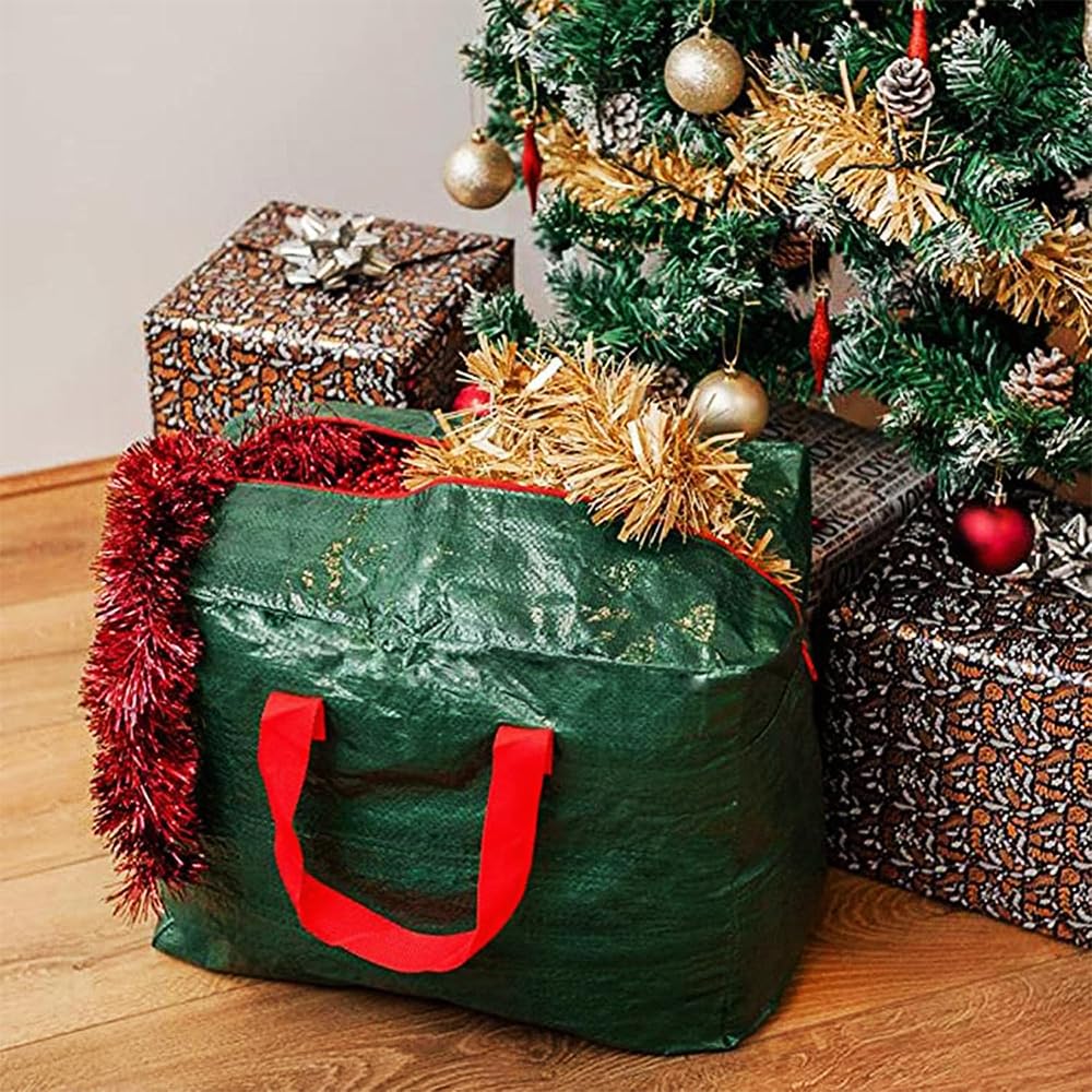 Paluplus 3 Custodie per Decorazioni Natalizie, Misura 46x25x38 cm, Borsa Verde con Cerniera e Manici, Custodia Impermeabile, Protezione da Polvere e Umidità, Sacco per Addobbi di Natale -4345C