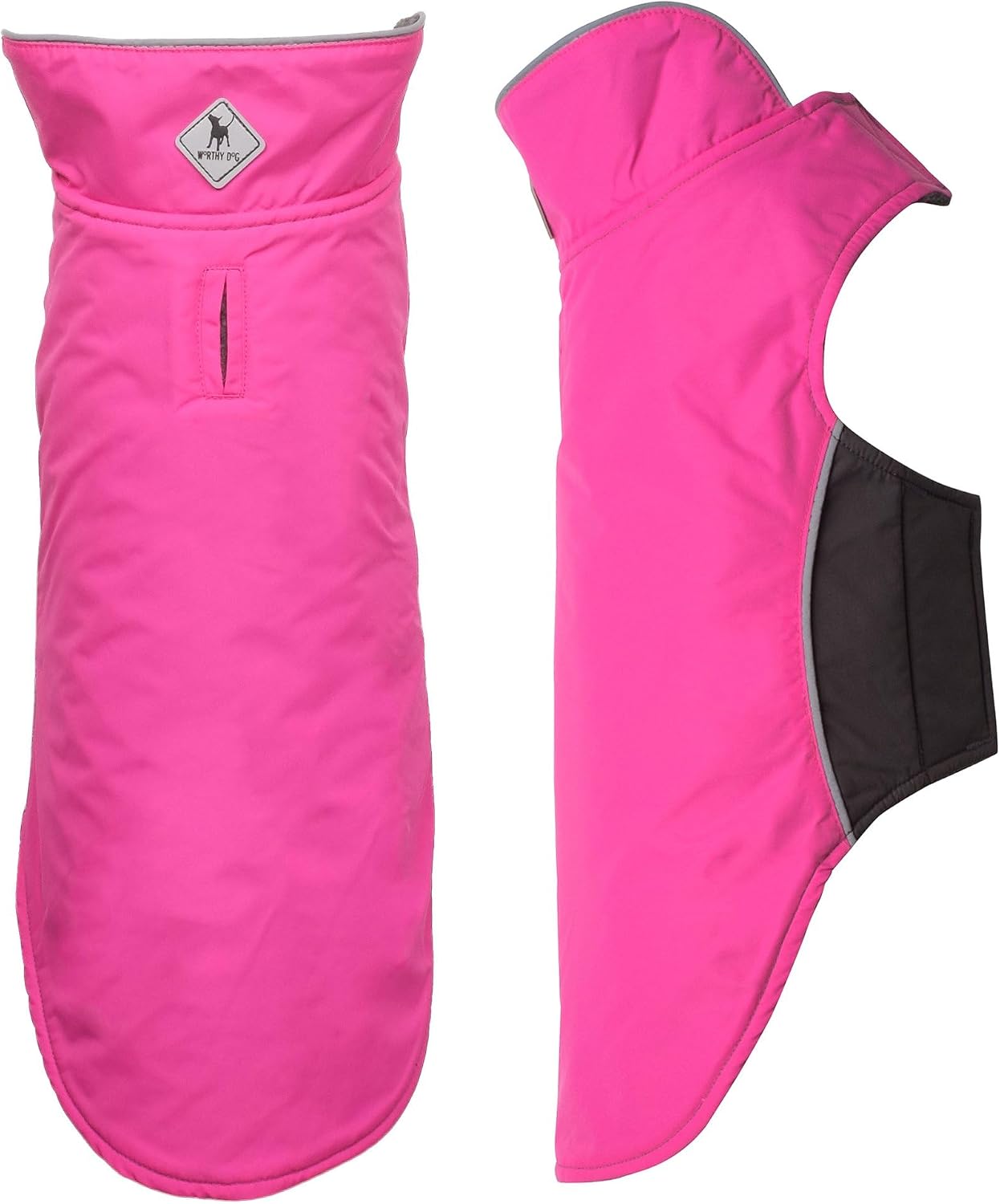 THE WORTHY DOG Apex Dog Jacket – Water-Resistant, Fleece-Lined, Adjustable Fit with Reflective Trim & Harness Hole – Three-Season Pet Coat, Machine Washable - Fuchsia, 12