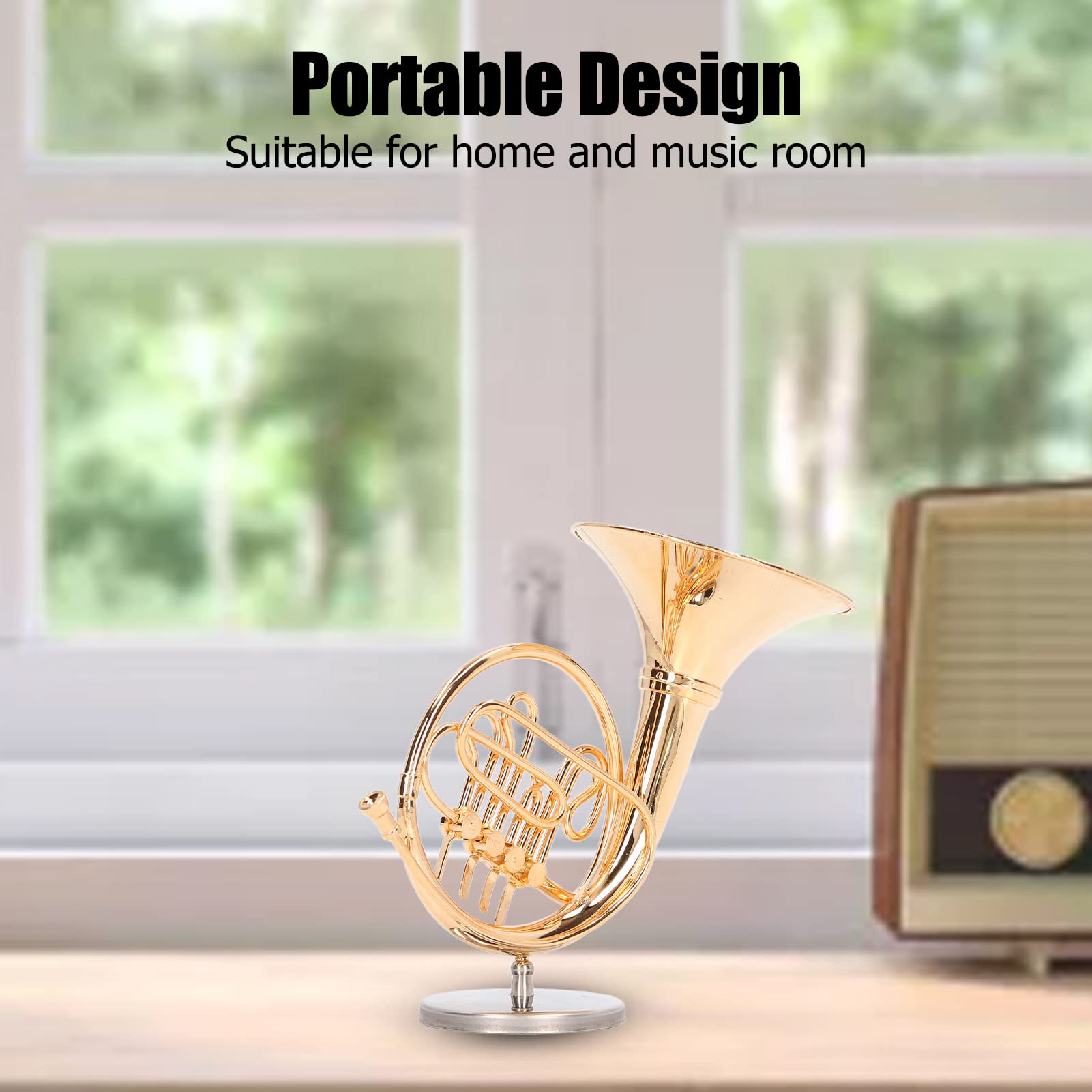Strumento Musicale Decorativo Modello Corno Francese in Miniatura in Ottone per Case delle Bambole e Decorazioni Domestiche 4,7 Pollici