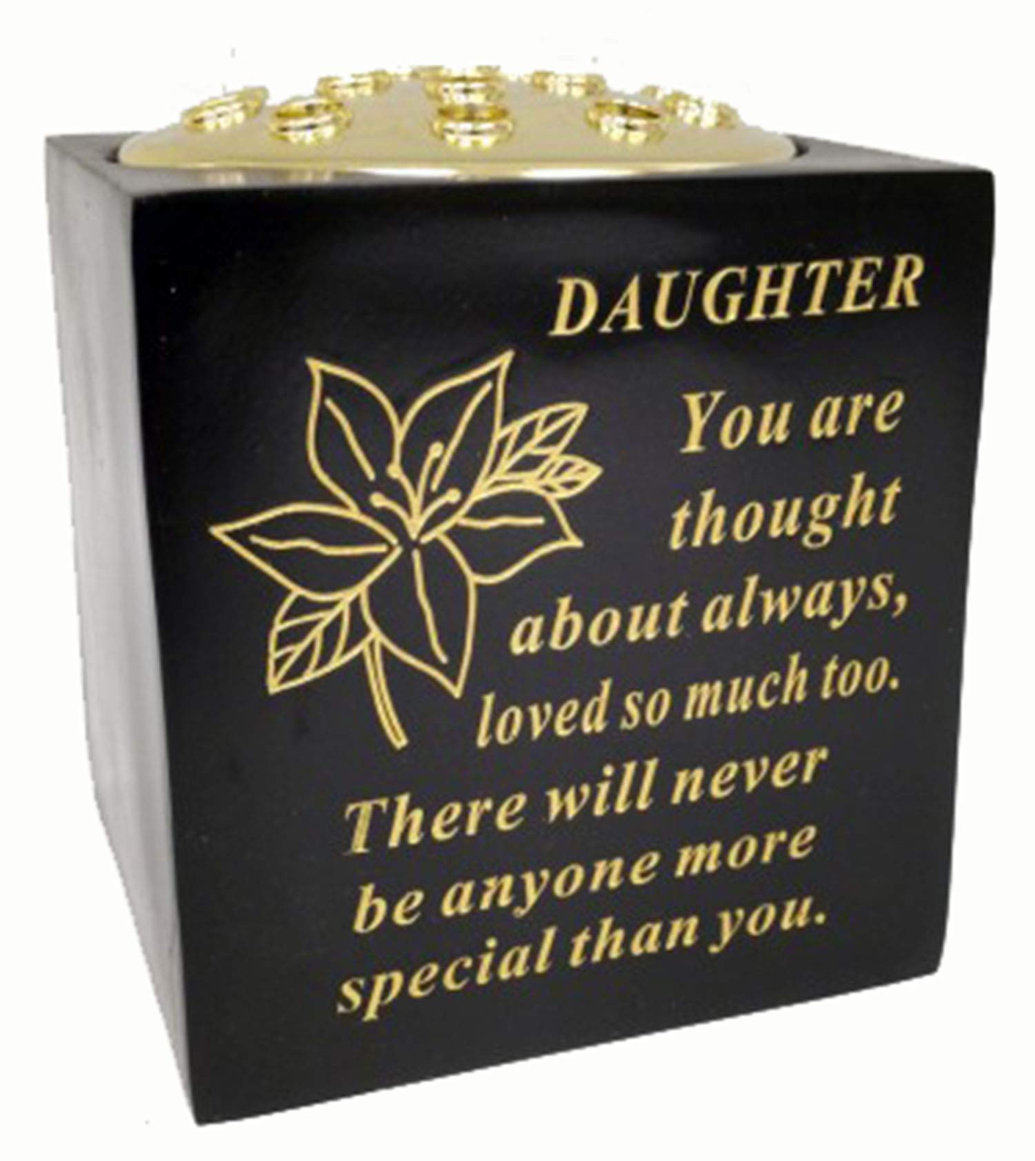 David Fischhoff Daughter Memorial Black Rose Bowl With Gold Wording Graveside Flower Vase (Black & Gold - Lily, )