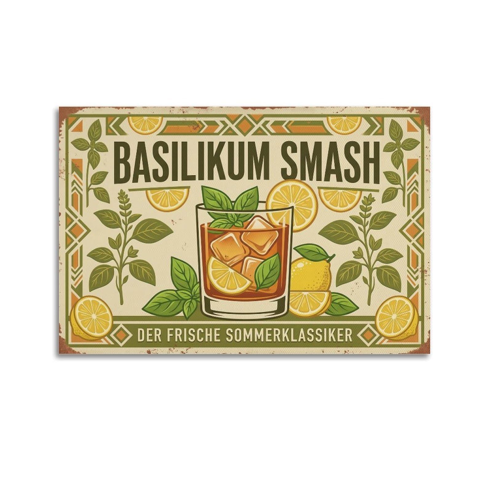 OKAHYS Basil Smash Poster Occasion Signature Cocktail Mixology Modern Decorative Canvas Prints - Ideal Wall Art for Family, Man Cave, Game Room, Boys & Girls Bedroom 16x24inch(40x60cm)