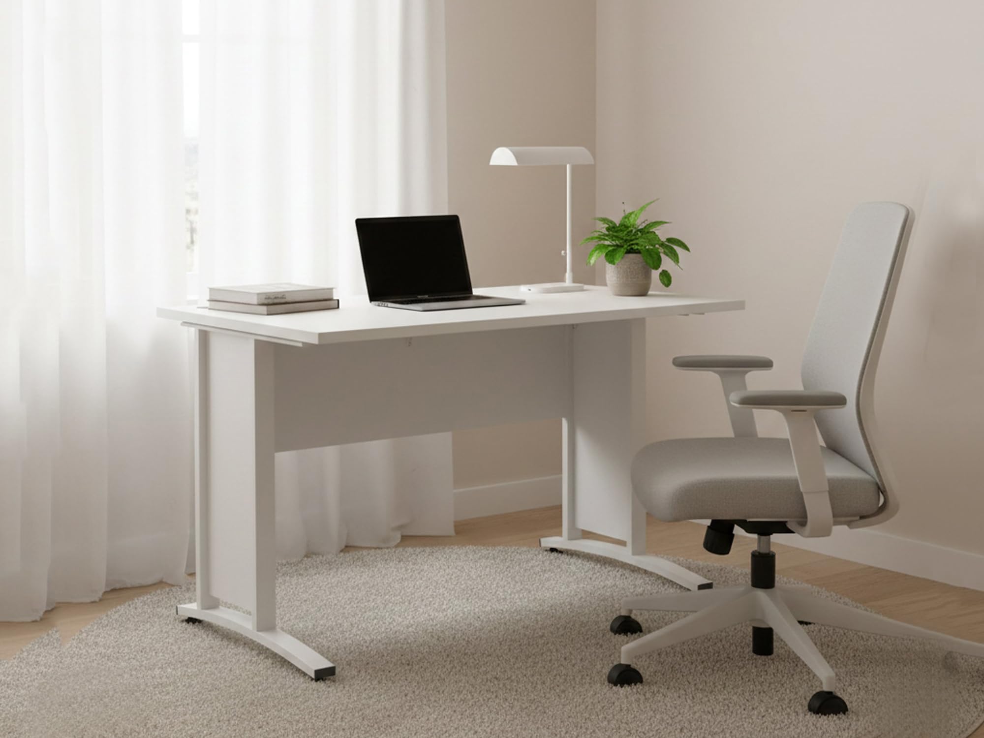 Dmora - Scrivania Albertine, Scrittoio multiuso, Tavolo per ufficio porta PC, Piano di lavoro, 120x80 h75 cm, Bianco