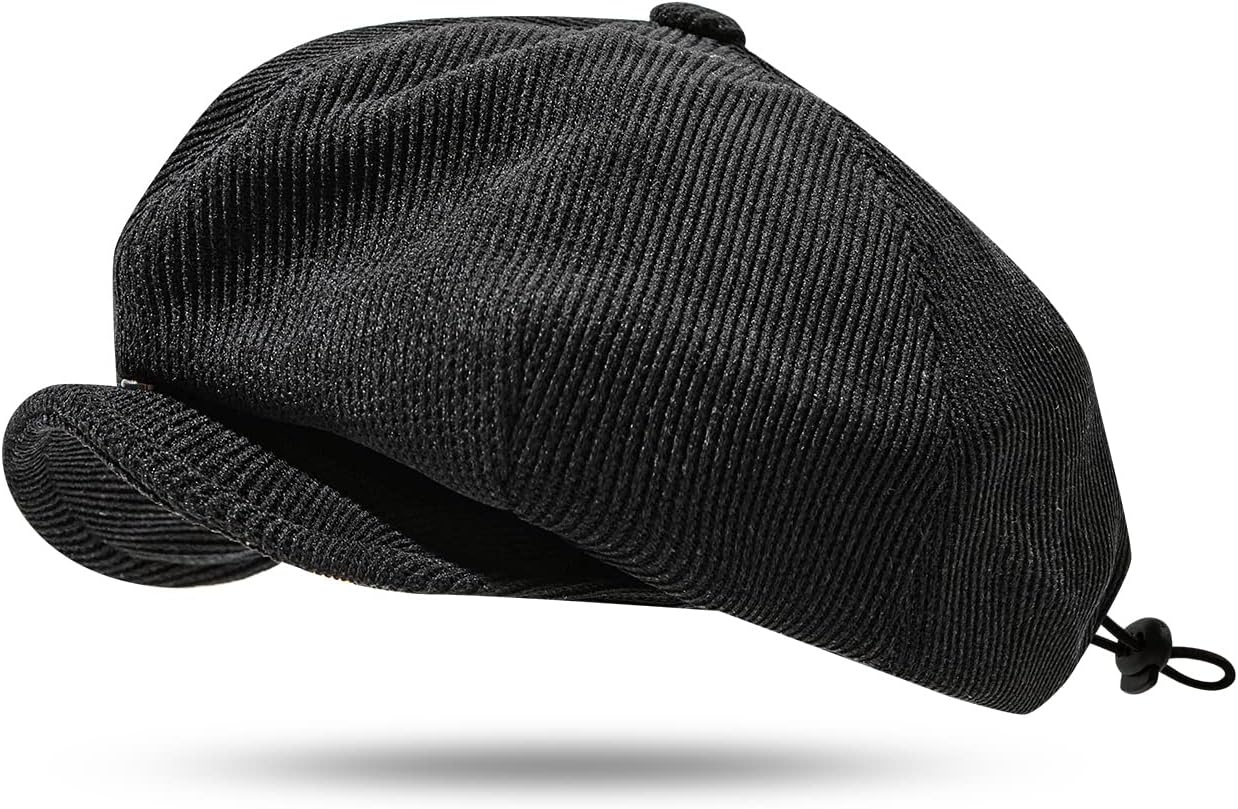 Cotton Newsboy Cap Summer Flat Cap Gatsby Cap Men's Adjustable Flat Cap Shelby Hat Retro Plate Hat, BL45-Black