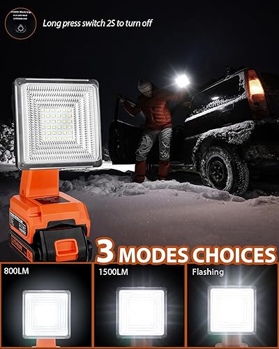 Miniatura 3 de Luz de trabajo LED inalámbrica para batería Black and Decker de 20 V, reflector LED de 25 W con puertos de carga rápida USB-A y USB-C 2.1A para