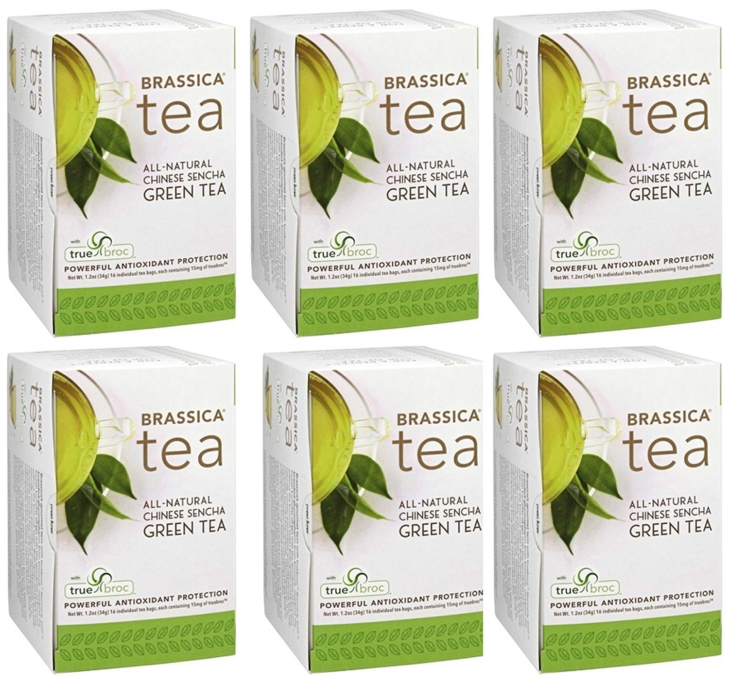 Brassica Tea Sencha Green Tea with truebroc, 16 Tea Bags (6 pack)