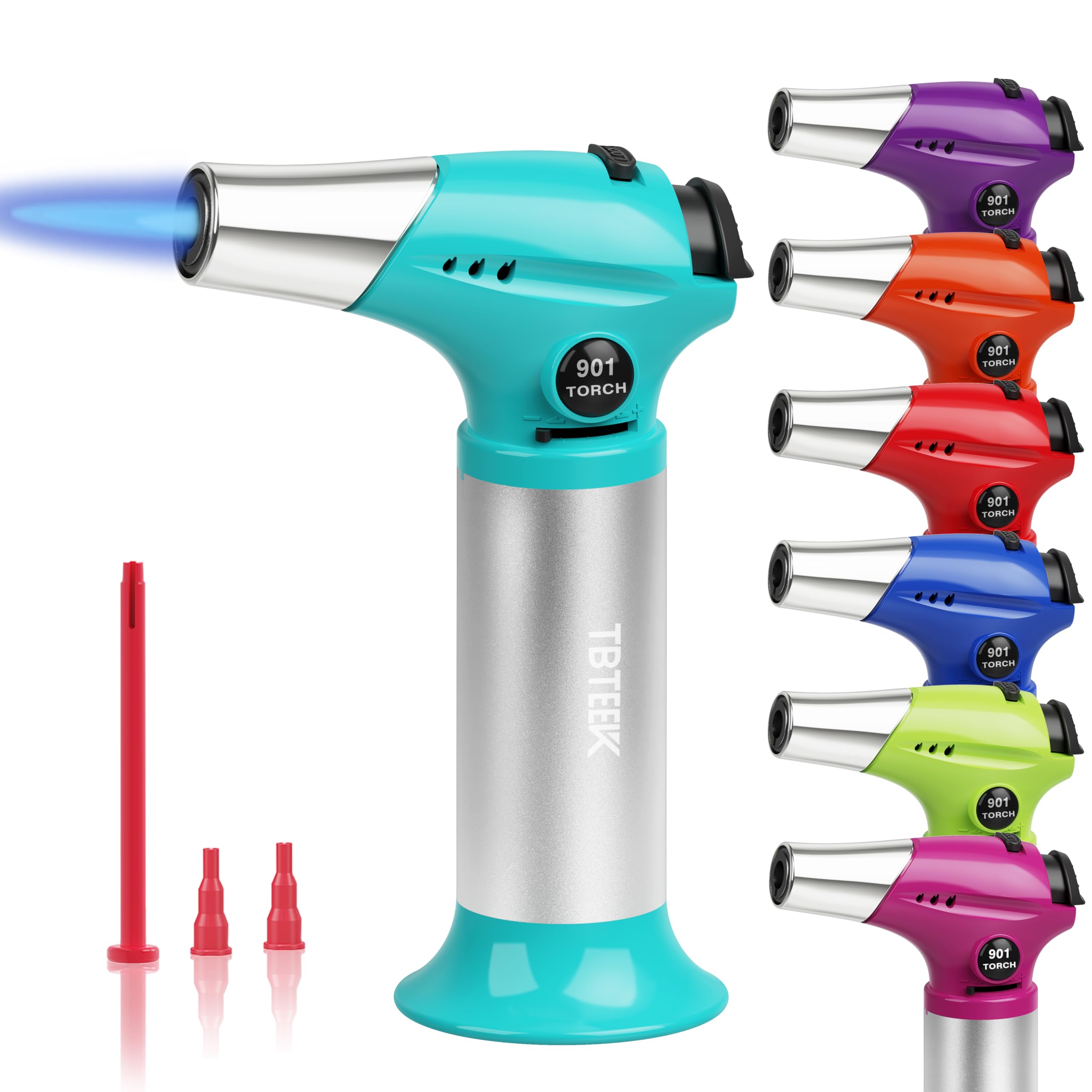 TBTEEK Butane Torch T901, Kitchen Torch Cooking Torch with Safety Lock & Adjustable Flame for Cooking, BBQ, Baking, Brulee, Creme, DIY Soldering(Butane Not Included), Aqua