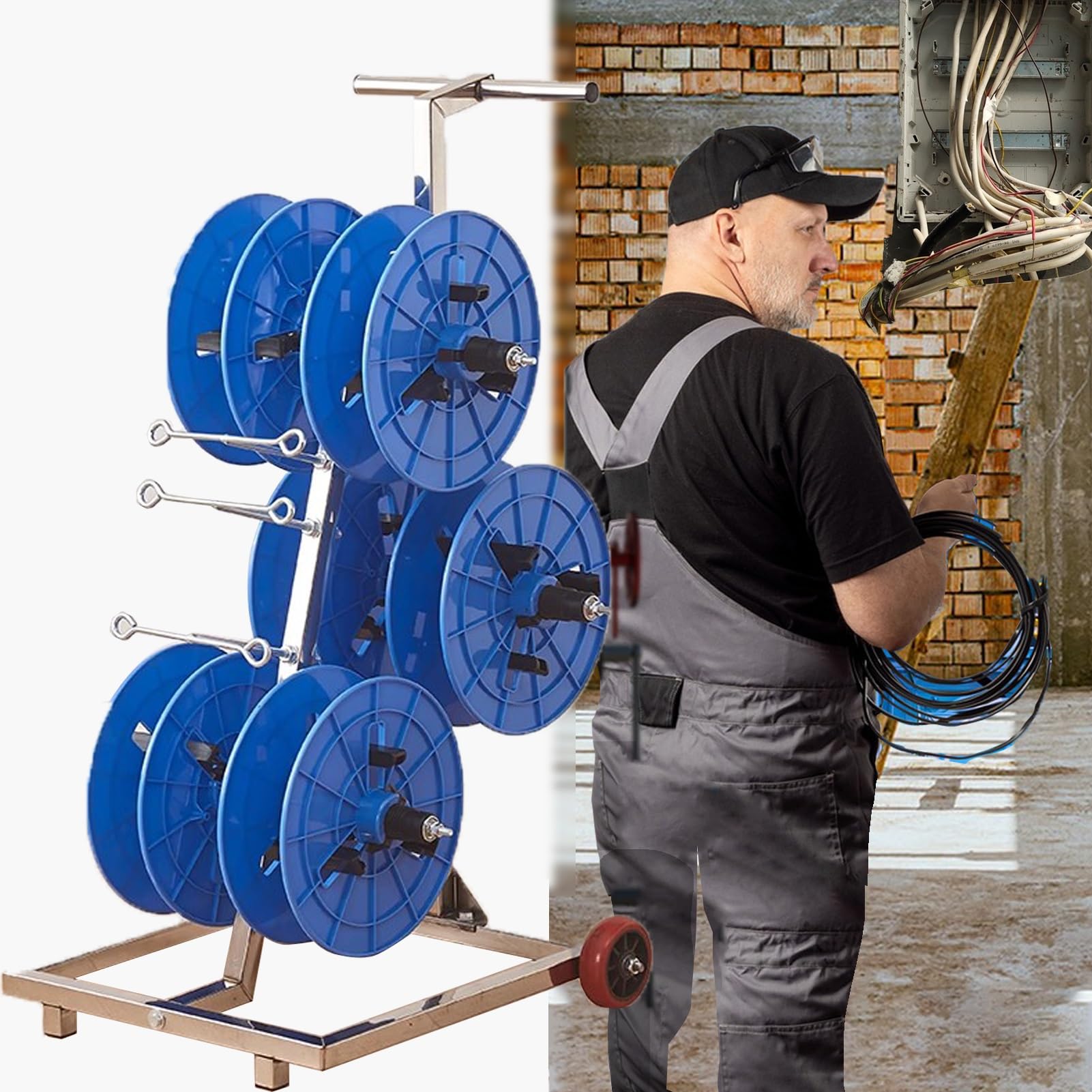 Soporte de 8 carretes resistente para remolques con ejes de carga pesada y diseño de pie
