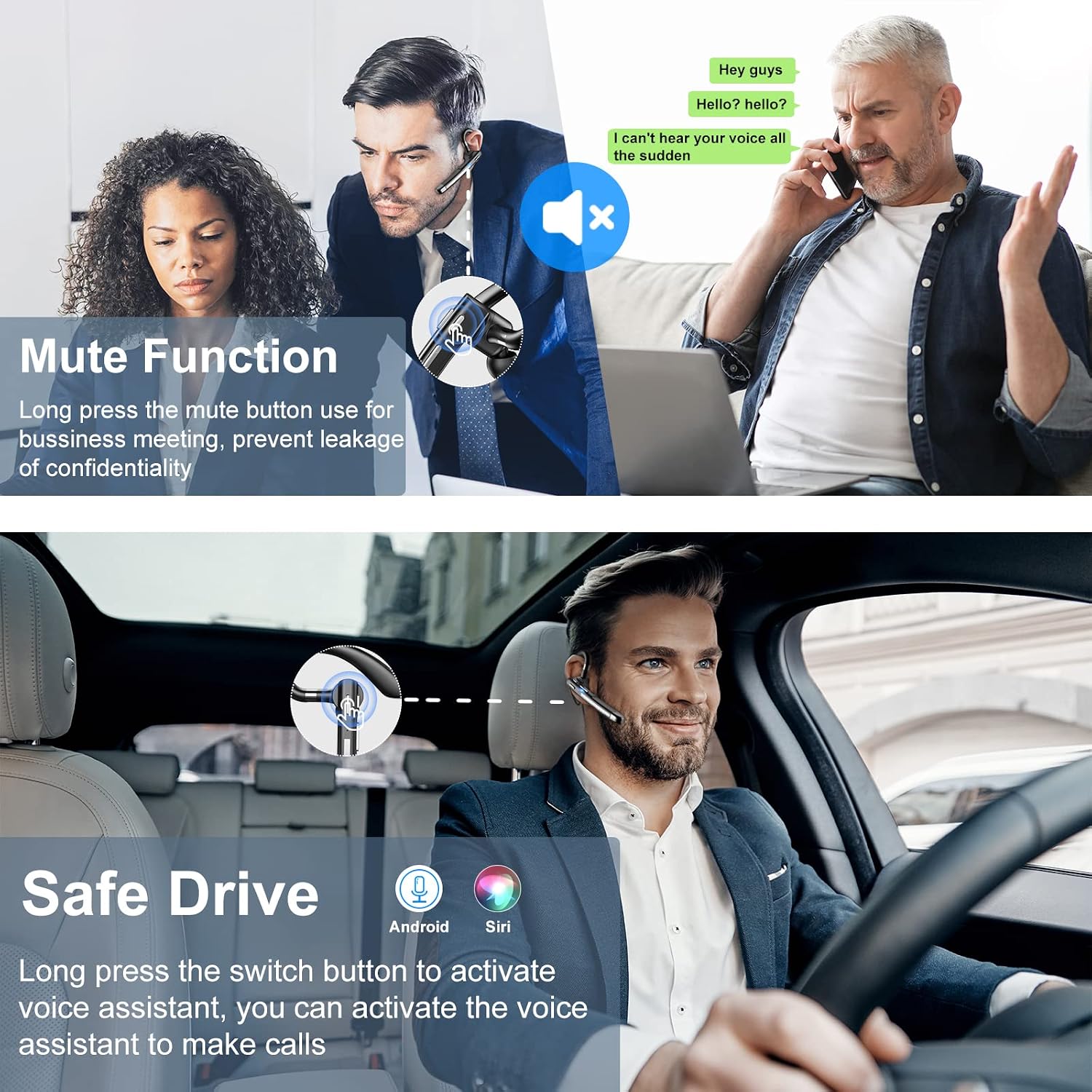 Bluetooth Headset for Cell Phone Bluetooth Earpiece V5.2 with Battery Display Charging Case, Hands-Free Earphones with Built-in Mic for Driving, Business, Office, Compatible with iPhone and Android