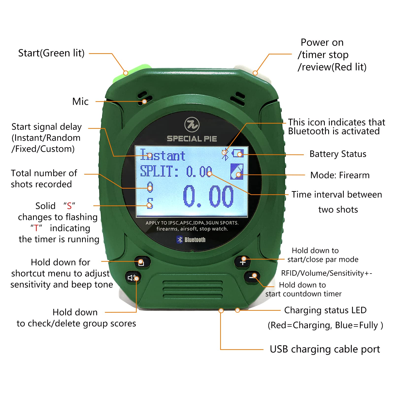SPECIAL PIE Shooting Timer for Firearms Perfect for Pistols Rifle in USPSA, IPSC, IDPA