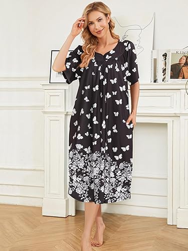 Miniatura 4 de Vestidos de Casa para Mujer con Bolsillos Moo Moo Camisa de Noche Manga Corta Mumu Vestido de Salón S-3XL