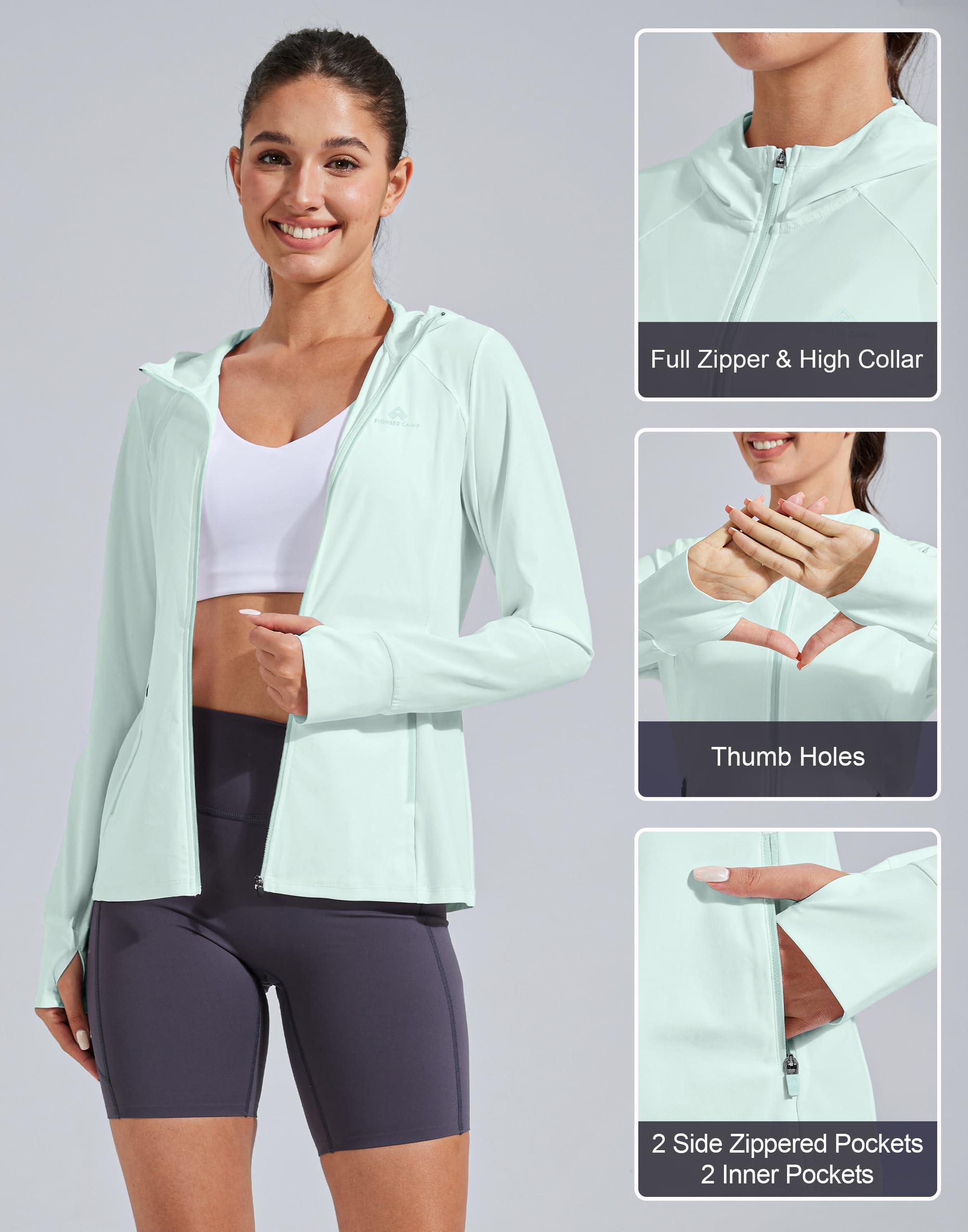 Pioneer Camp Chaqueta de protección solar UPF 50+ UV con capucha SPF para mujer, ligera, para senderismo, pesca, ropa de verano