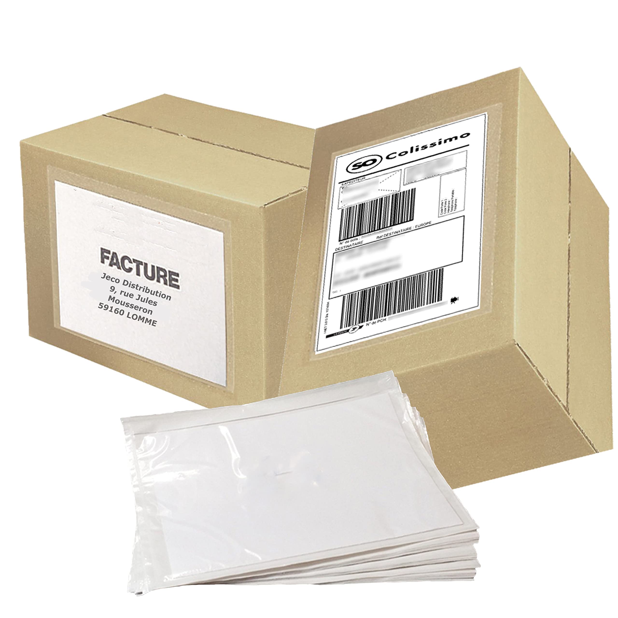JECO - Lot de 500 Pochettes A5 porte-document adhésives transparentes, pochettes dexpéditions autocollantes 225 x 165 mm pour colis