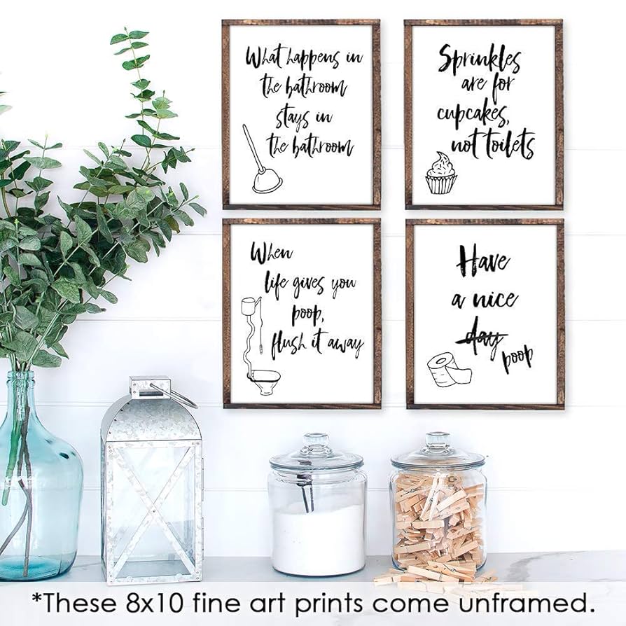 amazon-com-funny-bathroom-signs-set-of-4-unframed-8x10s-bathroom-decor-wall-art-prints-black-and-white-funny-quotes-for-your-guestroom-rental-property-or-event-handmade-products
