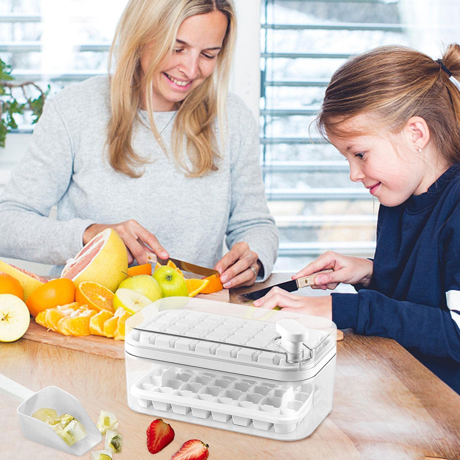 Ice Lolly Eiscreme-Form, Eiswürfelform mit Deckel | 64 Raster Silikon Eiswürfelform mit Ablage | stapelbare Eis-Eiswürfelform zum Kühlen von Eis Cocktail Whisky Tee