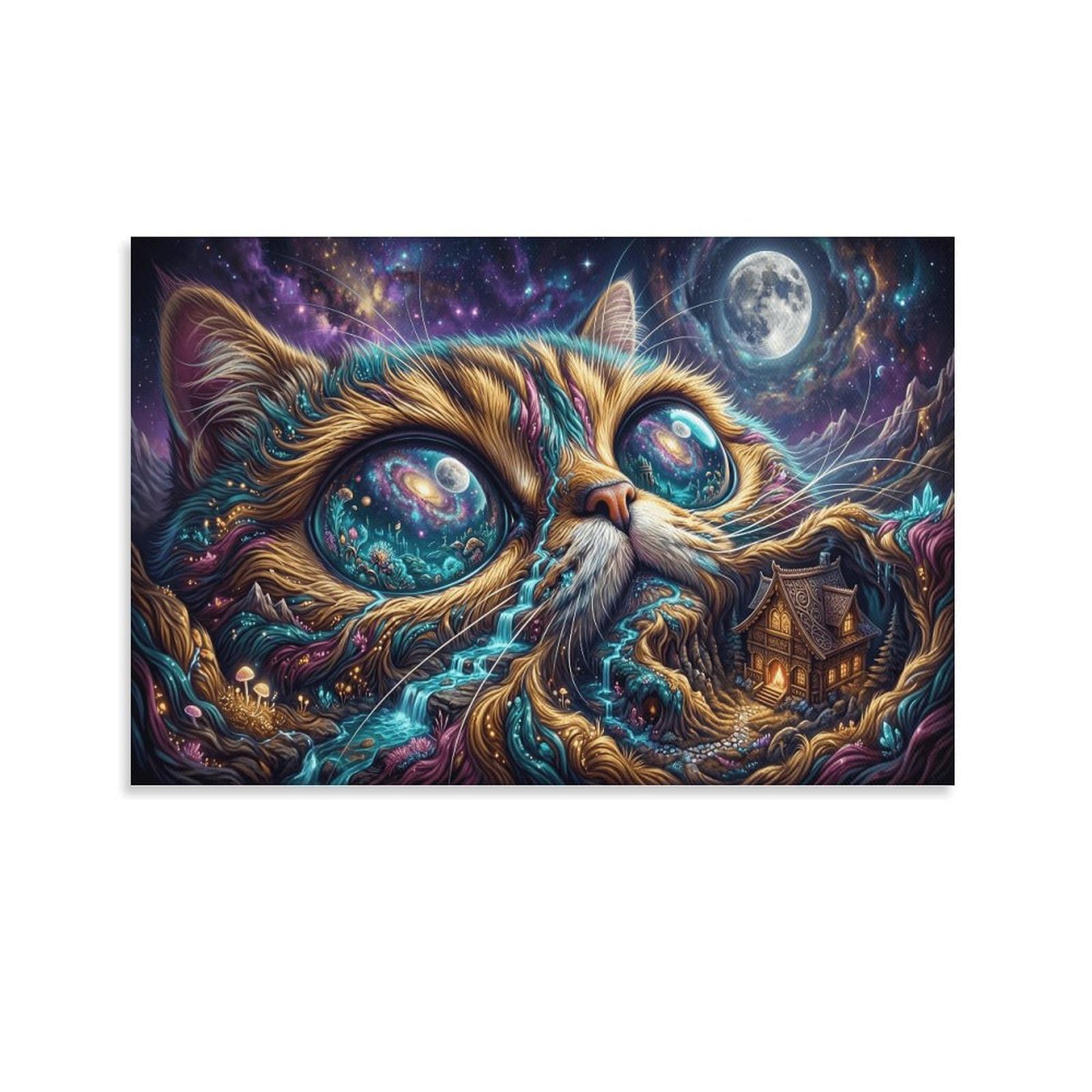 XPASHIQWC Giant Cat Wall Decor Poster Stream Cabin Canvas Prints Picture Modern Canvas Wall Art Picture Wall Hanging for Home Decorations 12x18inch(30x45cm)