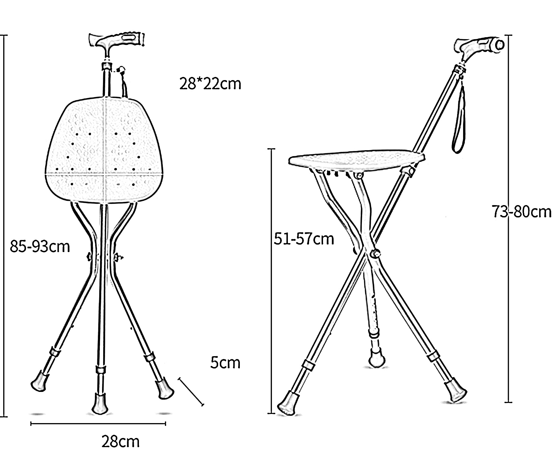 Ancianas Silla De Bastón con Luces LED Y Correa De Muñeca Unisexo Combo De Asiento De Bastón Telescópico Aleación De Aluminio Varilla De Soporte Multiusos Senderismo Palo,Azul