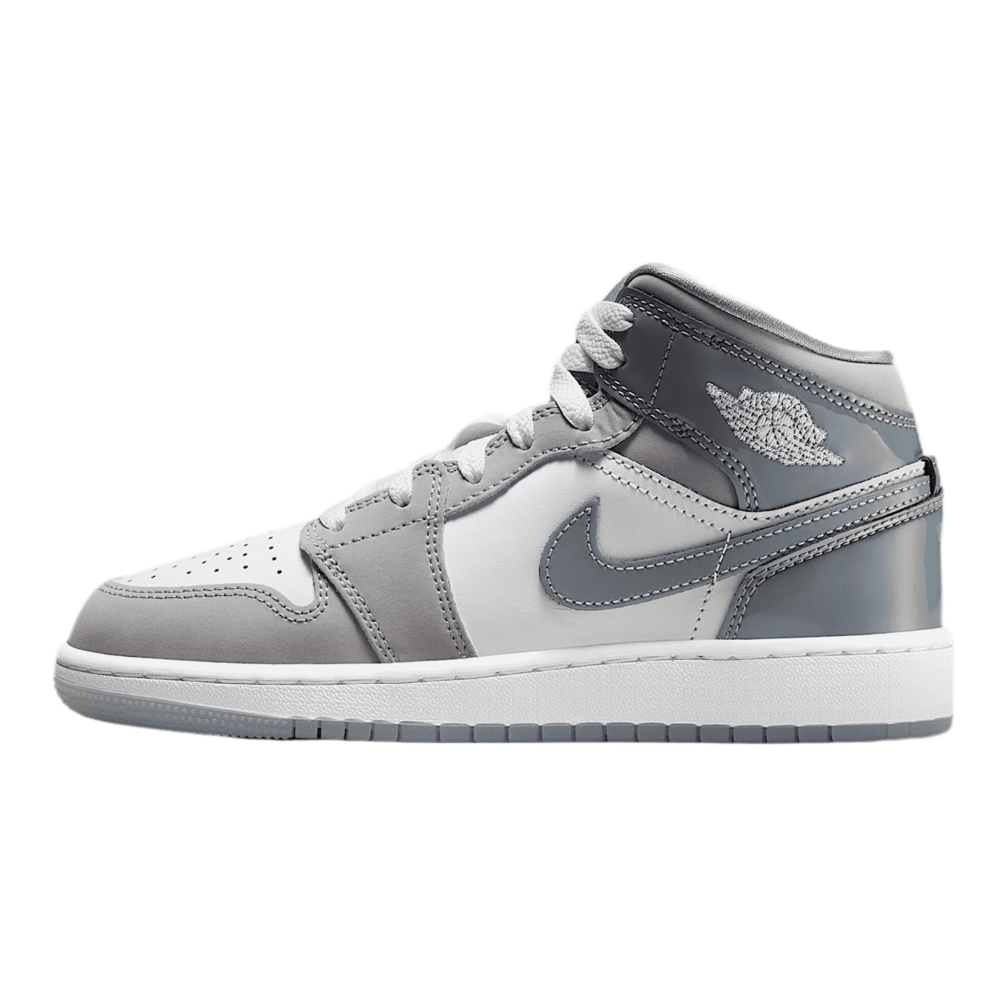 Nike Air Jordan 1 Mid SE Big Kid's 'Patent Cool Grey' Shoes (Hf3193 100) - Size 4.5y