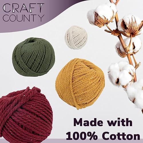 Miniatura 4 de Craft County Cuerda de algodón macramé natural  Tejido, bricolaje y colgar en la pared  Ceil Blue 0.118 in (164.0 ft)