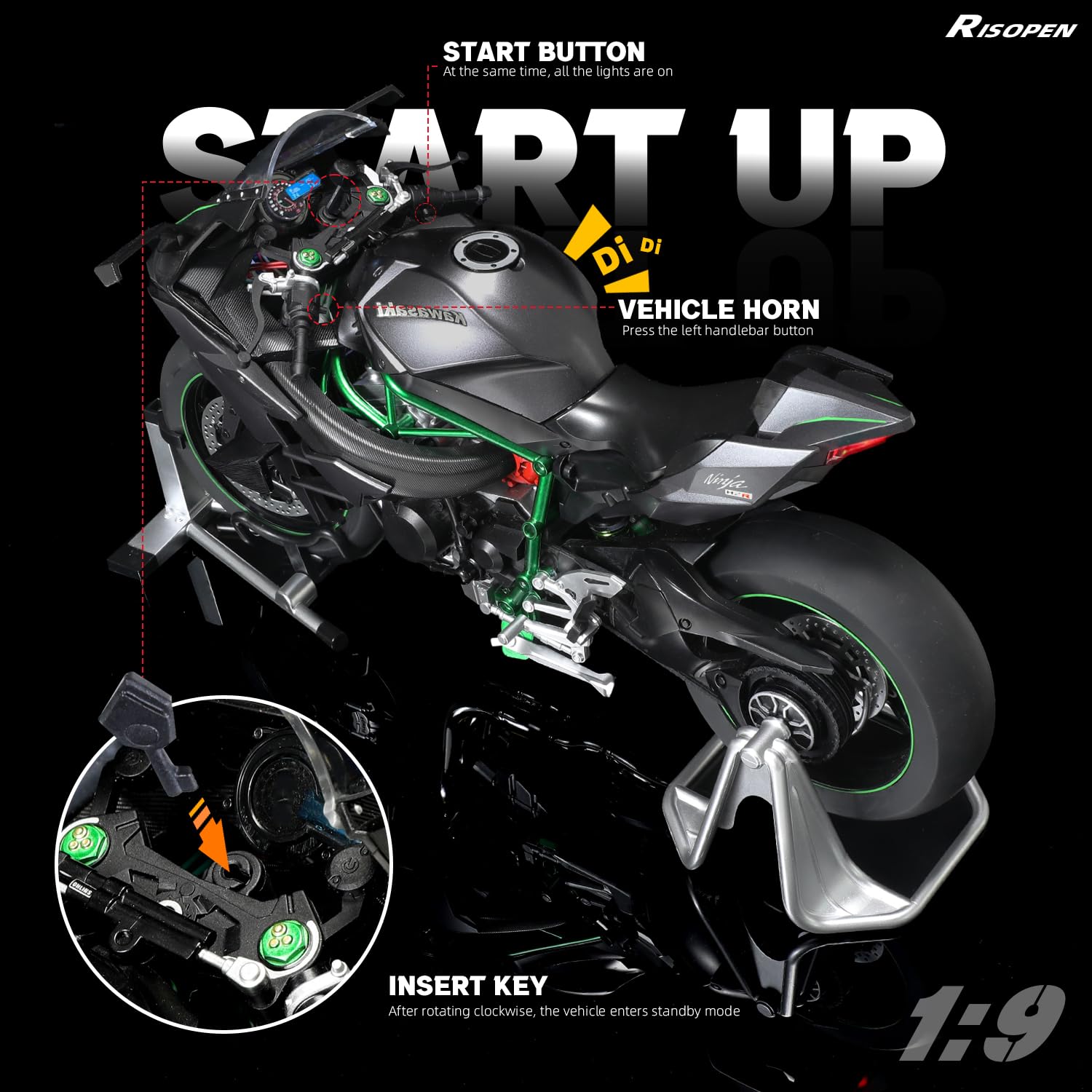 Amazon.com: Risopen 1:9 Motorcycle Model for Kawasaki Ninja H2R
