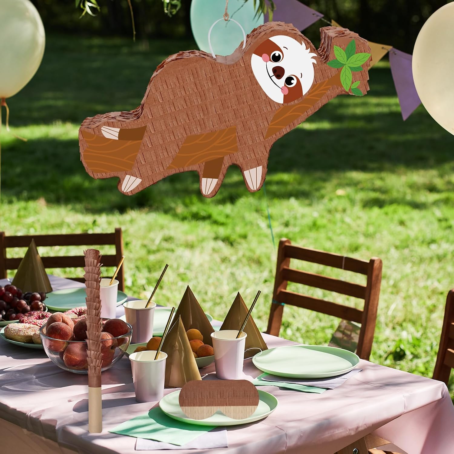 Sloth Pinata Birthday Party Animals Pinata with Blindfold and Stick for Kids Animals Theme Birthday Baby Shower Party Decorations 14”x12.2”x3.2”