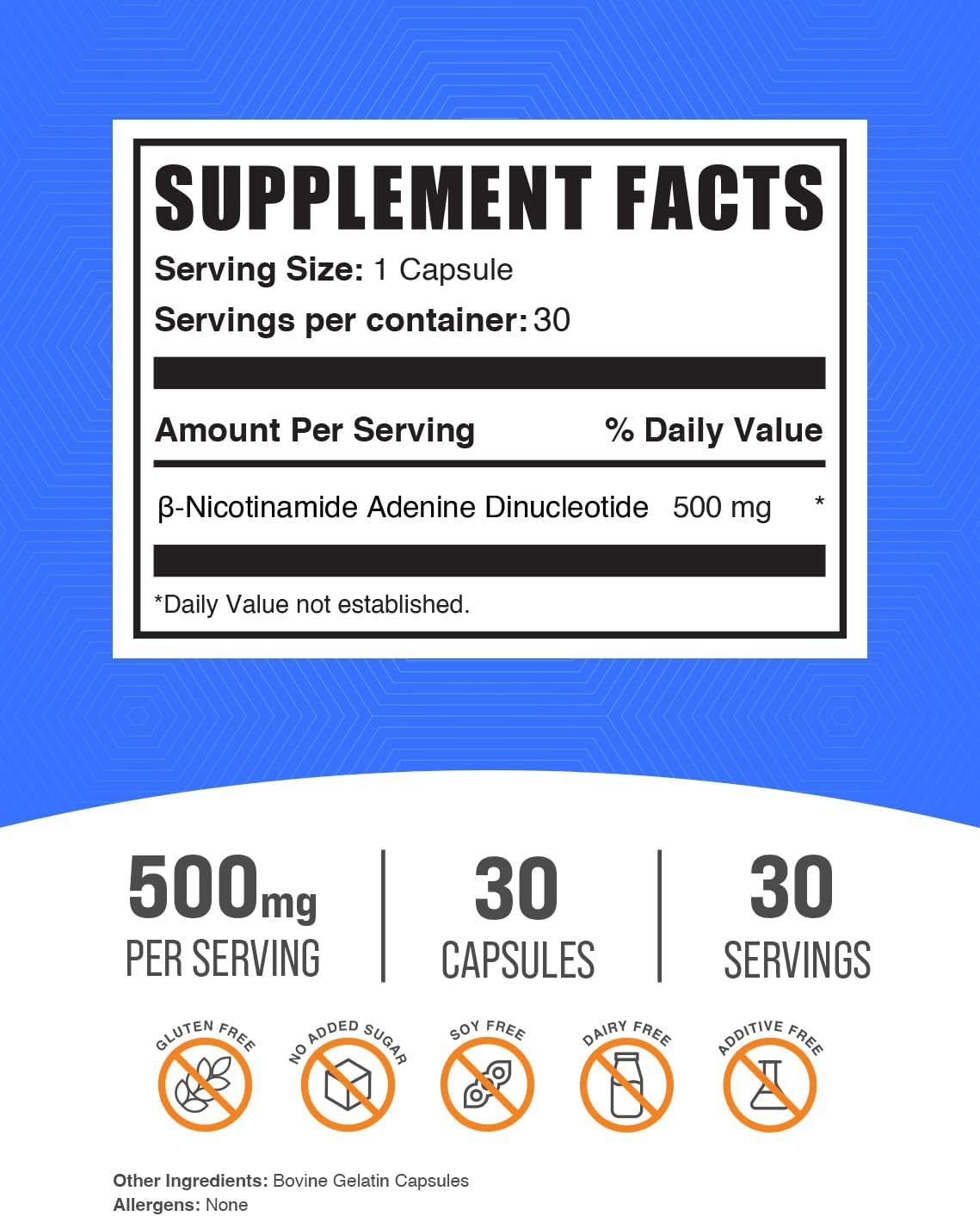 BulkSupplements.com NAD Capsules - Nicotinamide Adenine Dinucleotide, NAD Supplement 500mg - for Energy Support, Pure & Gluten Free, 1 Capsule per Serving, 30 Capsules (Pack of 1) - Image 2