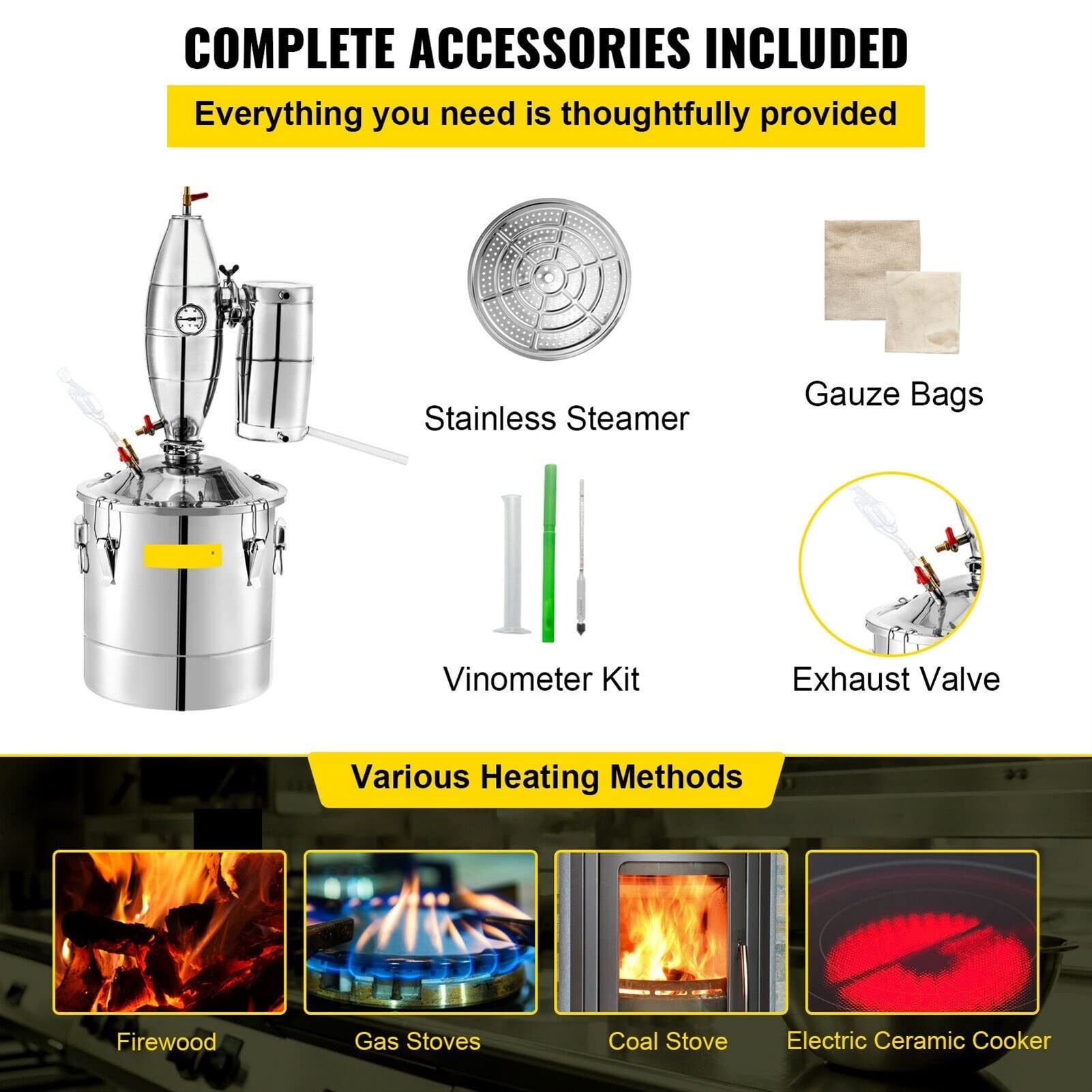 20/30/50/70L Automatic Alcohol Distiller Machine Brewing Equipment DIY Home Moonshine Still Wine Boiler Beer Dispenser Kit For Beginners DIY Use(20L)