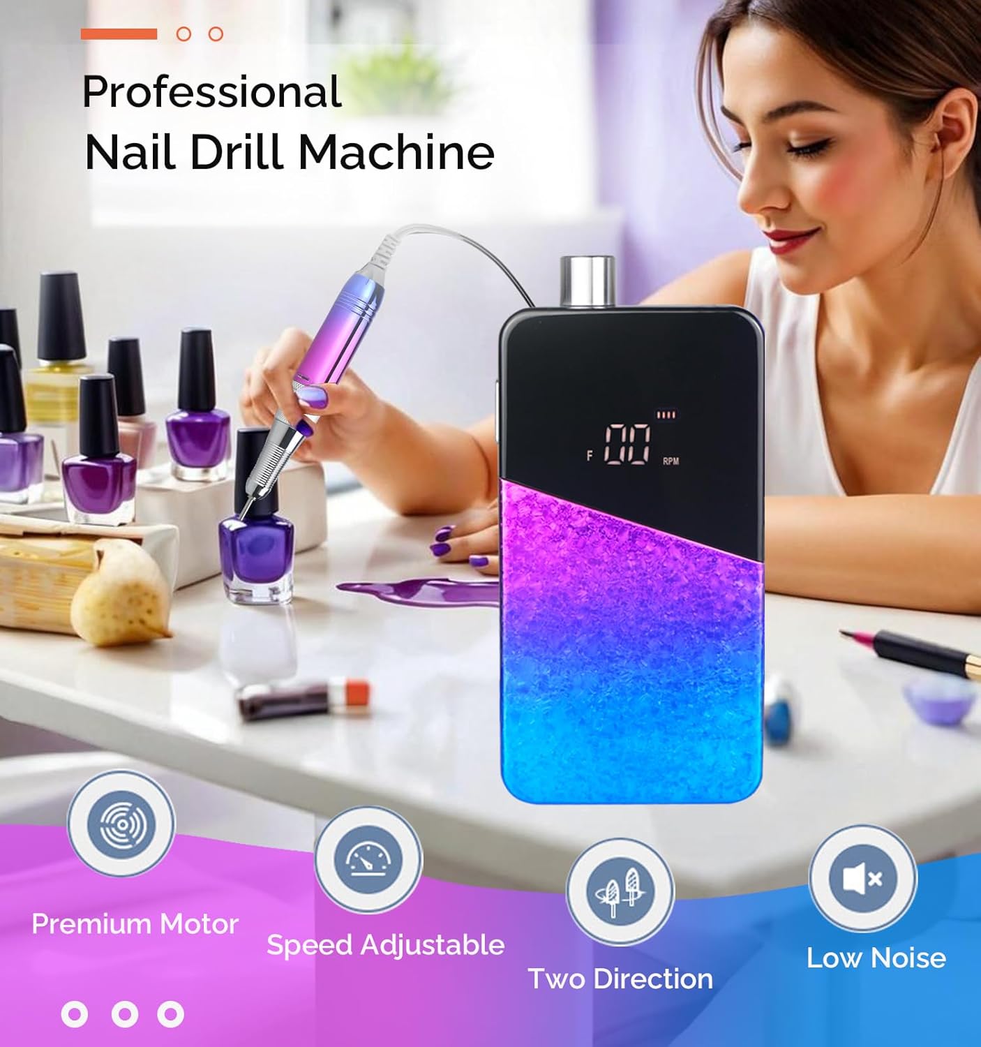 Professional Nail Drill, Lumcrissy 35000RPM Professional Nail File Machine, Rechargeable Efile for Acrylic Gel Nails with Ceramic Drill Bits Set& Sanding Bands for Manicure Salon Home Use Professional Nail Drill, Lumcrissy 35000RPM Professional Nail File Machine, Rechargeable Efile for Acrylic Gel Nails with Ceramic Drill Bits Set& Sanding Bands for Manicure Salon Home Use