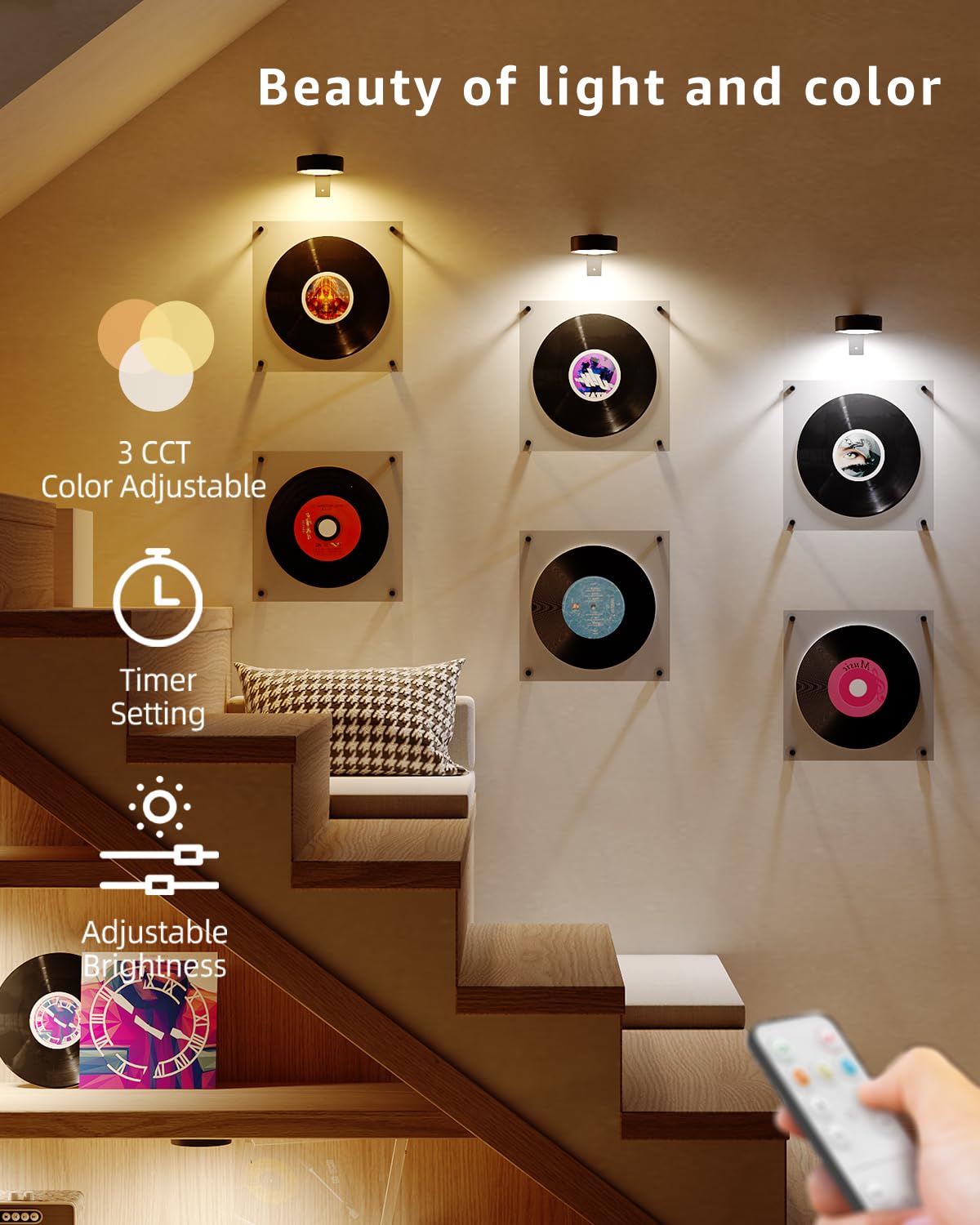 Eclairage Tableau LED Sans Fil, 2600mAh Lampe Murale Rechargeable USB Applique Intérieure Télécommande Spot LED Autocollant Eclairage Tableau Pile Appliques pour Tableaux et Vitrines Armoire Art