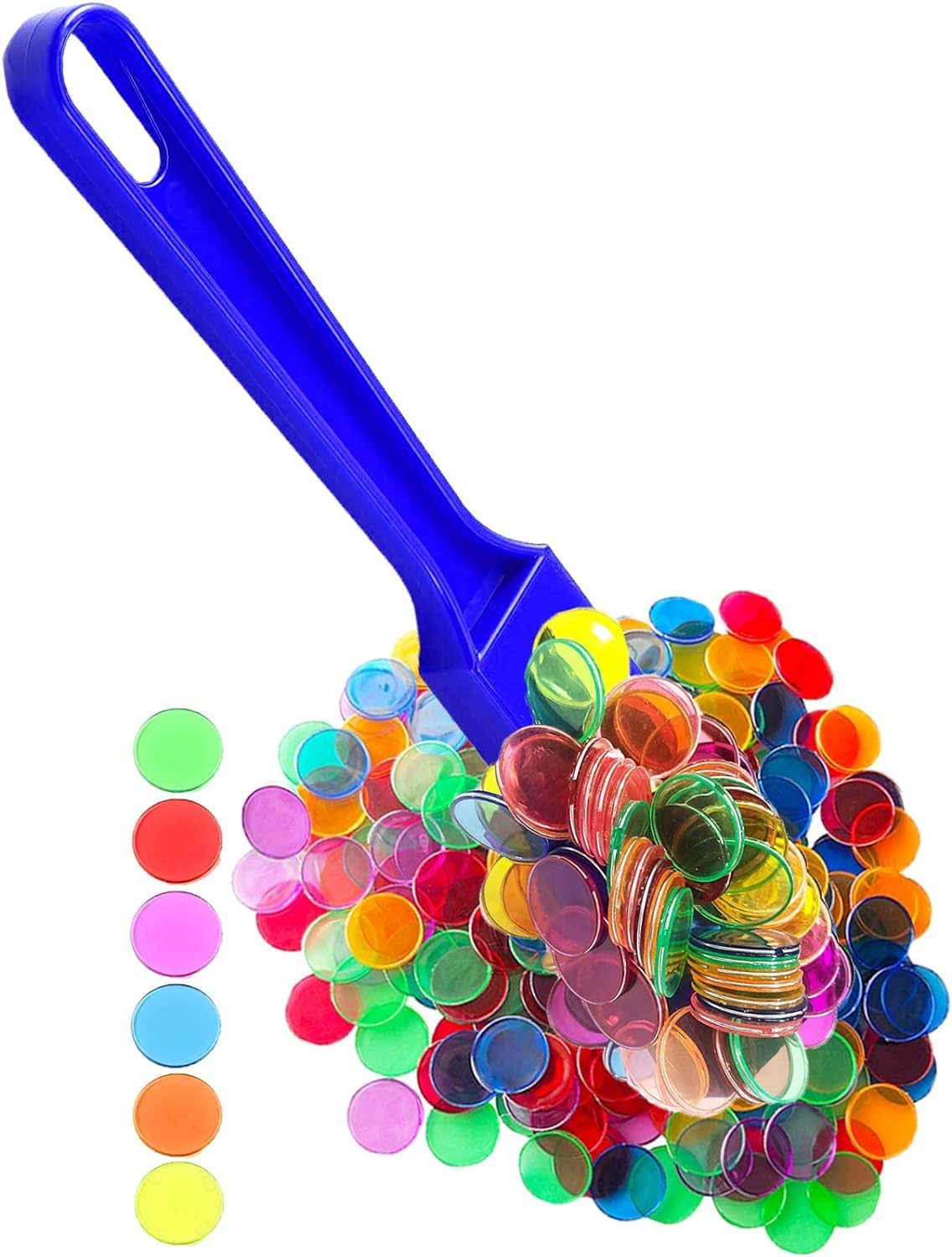 Magnetischer Bingostab mit 100 Metallringchips zum Zählen von Schul-/Spielchips Kunststoffmarkern (Blau)