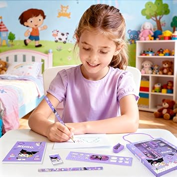 Kawaii Stationery Set, Cute Stationery School Supplies Includes Cartoon Notebook Pencil Eraser Pencil Sharpener and Ruler, Christmas Stationery Birthday Gifts for Girls Boys Kids