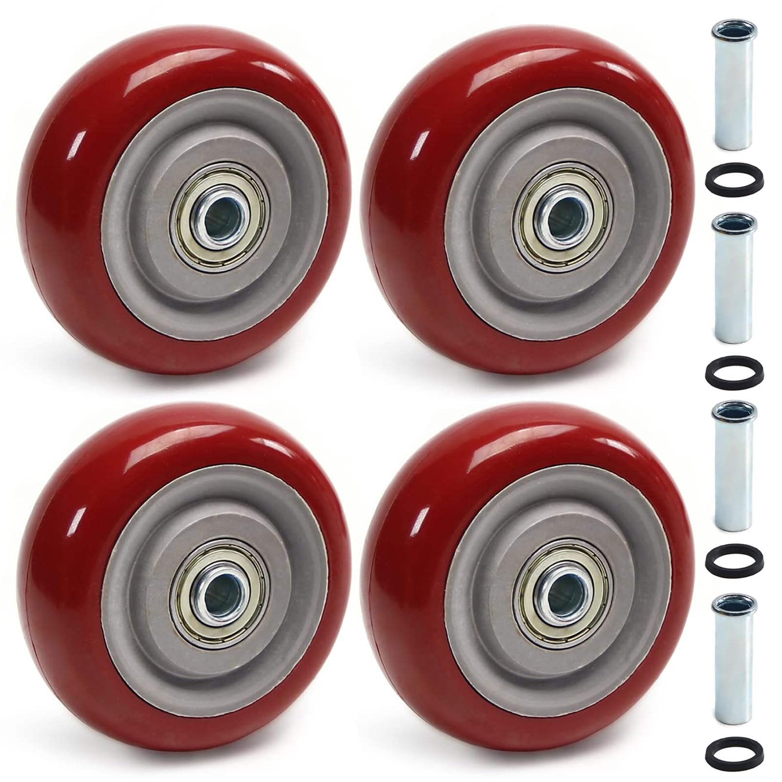 Juvielich 3.5 Inch Wheel 4Pcs Push Cart PU Caster Wheel,Heavy Duty Plate Caster Wheels Only,3.5" x 1.26" Wheels 3/8" Axle,Shelf Replacement for