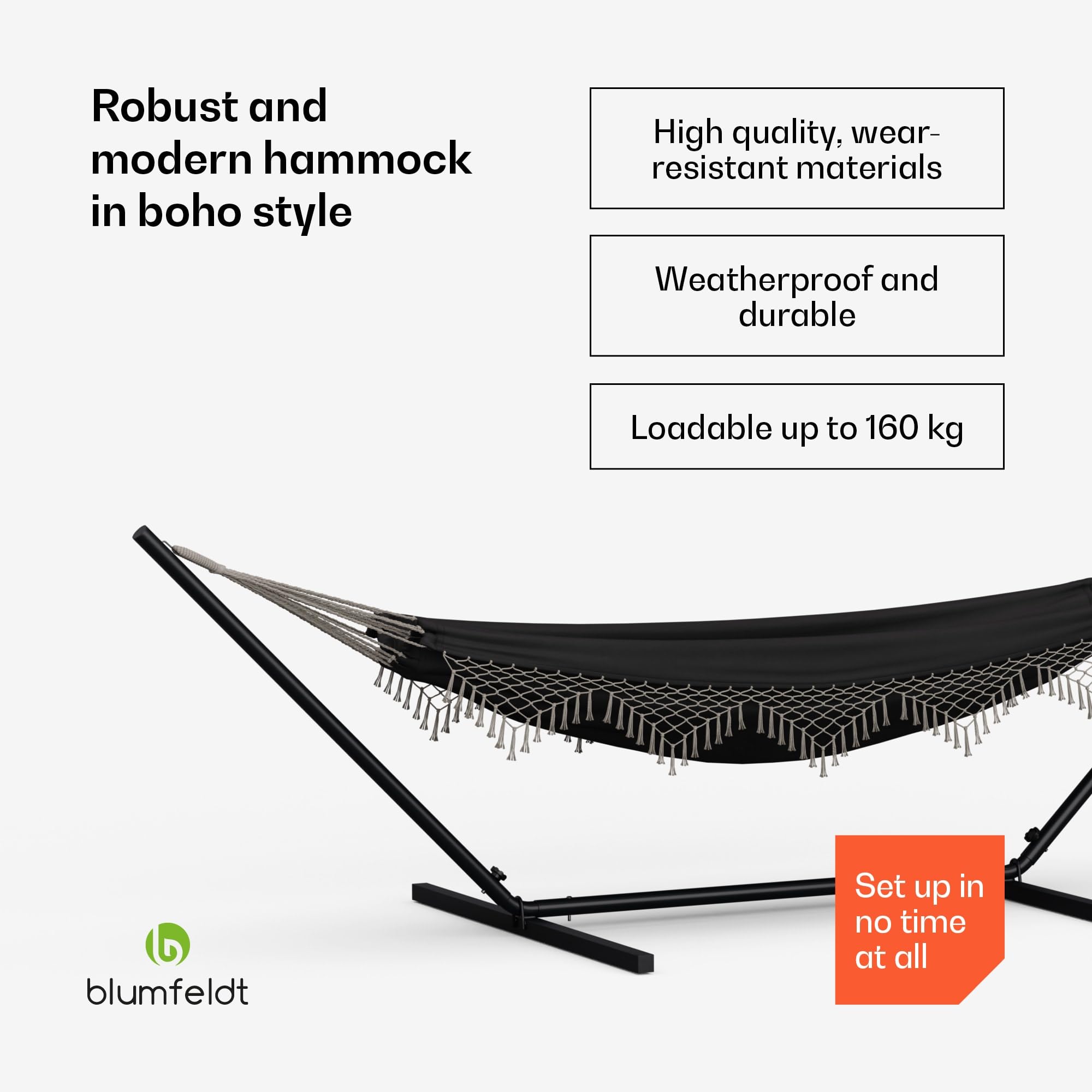 Blumfeldt Wiszący fotel outdoorowy, akcesoria kempingowe i do ogrodu – duży hamak 2-osobowy z nylonu spadochronowego 210T, udźwig 300 kg, aluminiowe karabińczyki i torba do przenoszenia