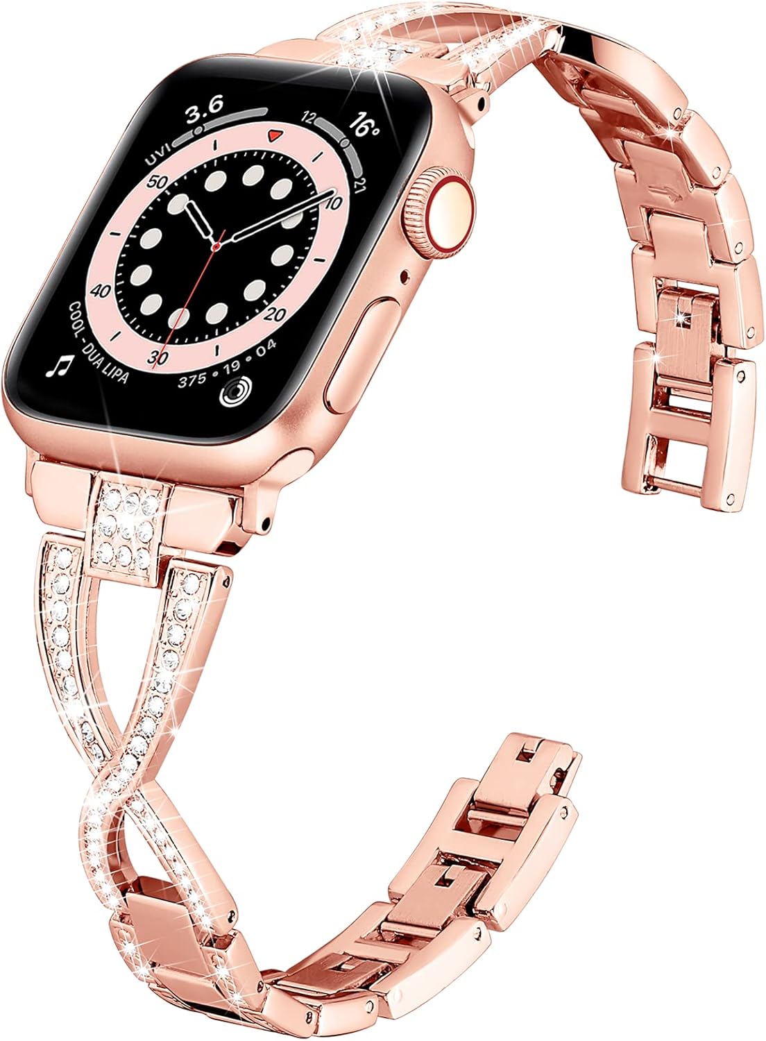 wipalor Dressy X Band for Apple Watch Bands 46mm 44mm 45mm 49mm 42mm for Women, Bling Metal Bracelet iWatch Bands for women, Designer Bands for Apple Watch Series 10 9 SE 8 7 6 5 4 3 Ultra-Rose Gold