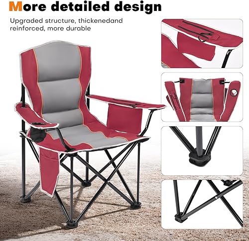 Miniatura 7 de XMT Silla plegable acolchada de alta calidad, extra ancha y resistente, capacidad de 450 libras, silla de campamento portátil con enfriador