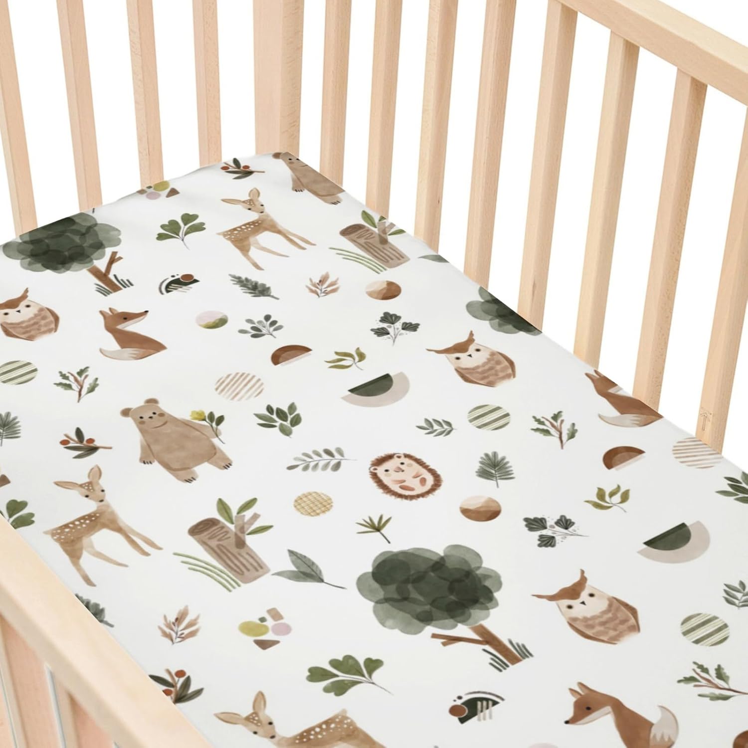 Fitted Crib Sheets for Baby Boys Girls 28" x 52", Standard Toddler Bed Mattress Cover, Soft Snug Breathable Kids Nursery Decor, Neutral Boho Forest Woods Animals Theme