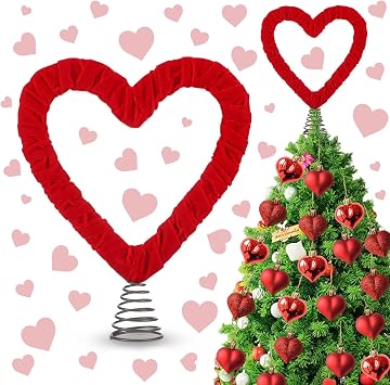 11.8 inch Heart Tree Topper Elegant Christmas Trees Topper for Holiday Decorations, Velvet Valentines Day Tree Toppers for Home, Wedding & Party Holiday Decor