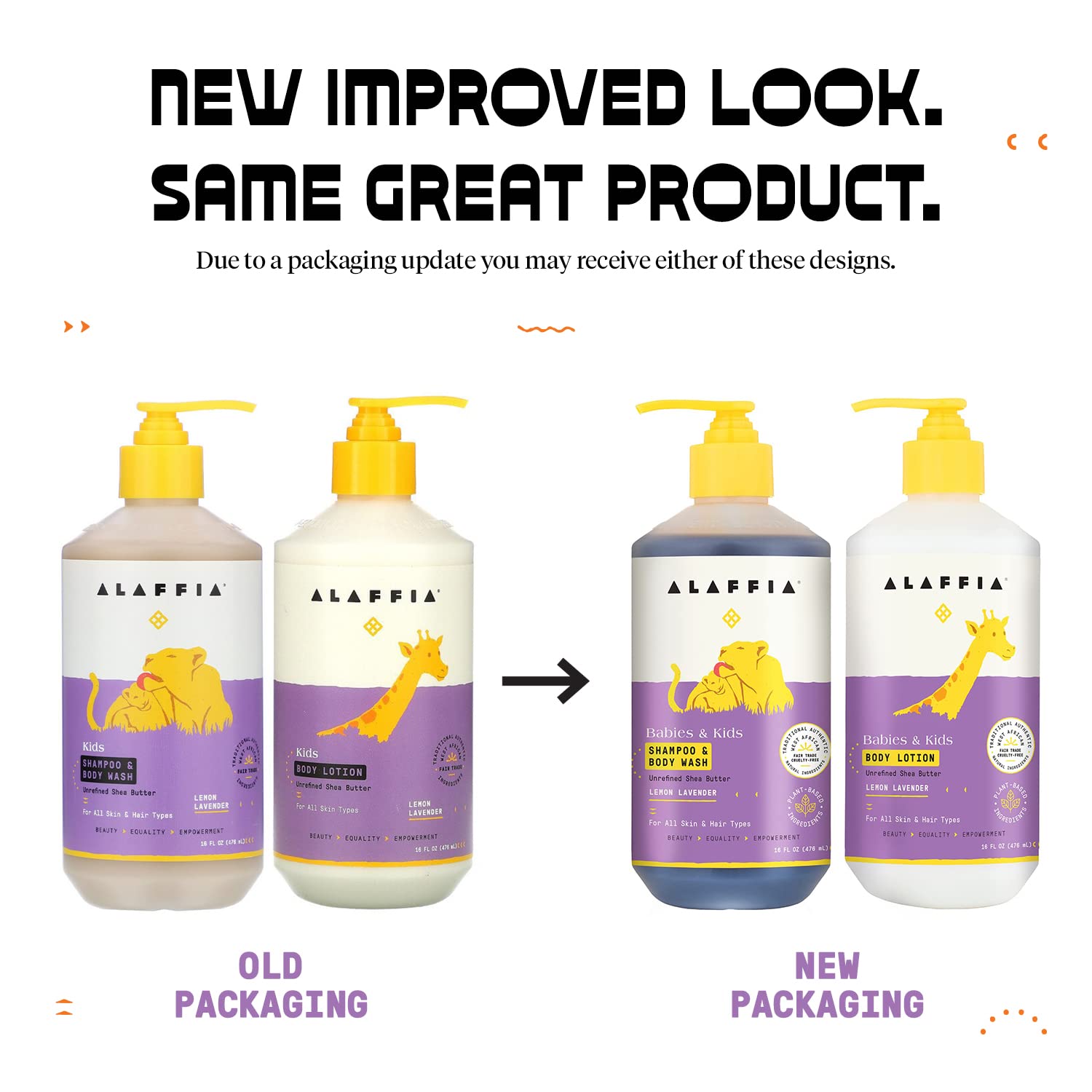 Alaffia Babies and Kids Shampoo & Body Wash (16oz) and Body Lotion (16oz) - Gentle Everyday Bath Essentials for Delicate Skin/Hair- Paraben & Sulfate Free - Natural Plant-Based Lemon Lavender Scent