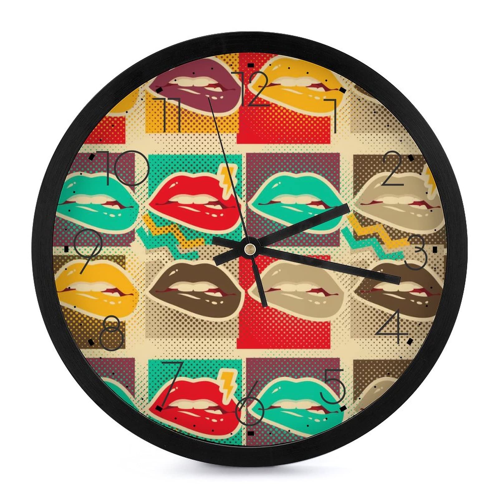 Horloge murale ronde avec motif lèvres colorées diamètre 25.4cm